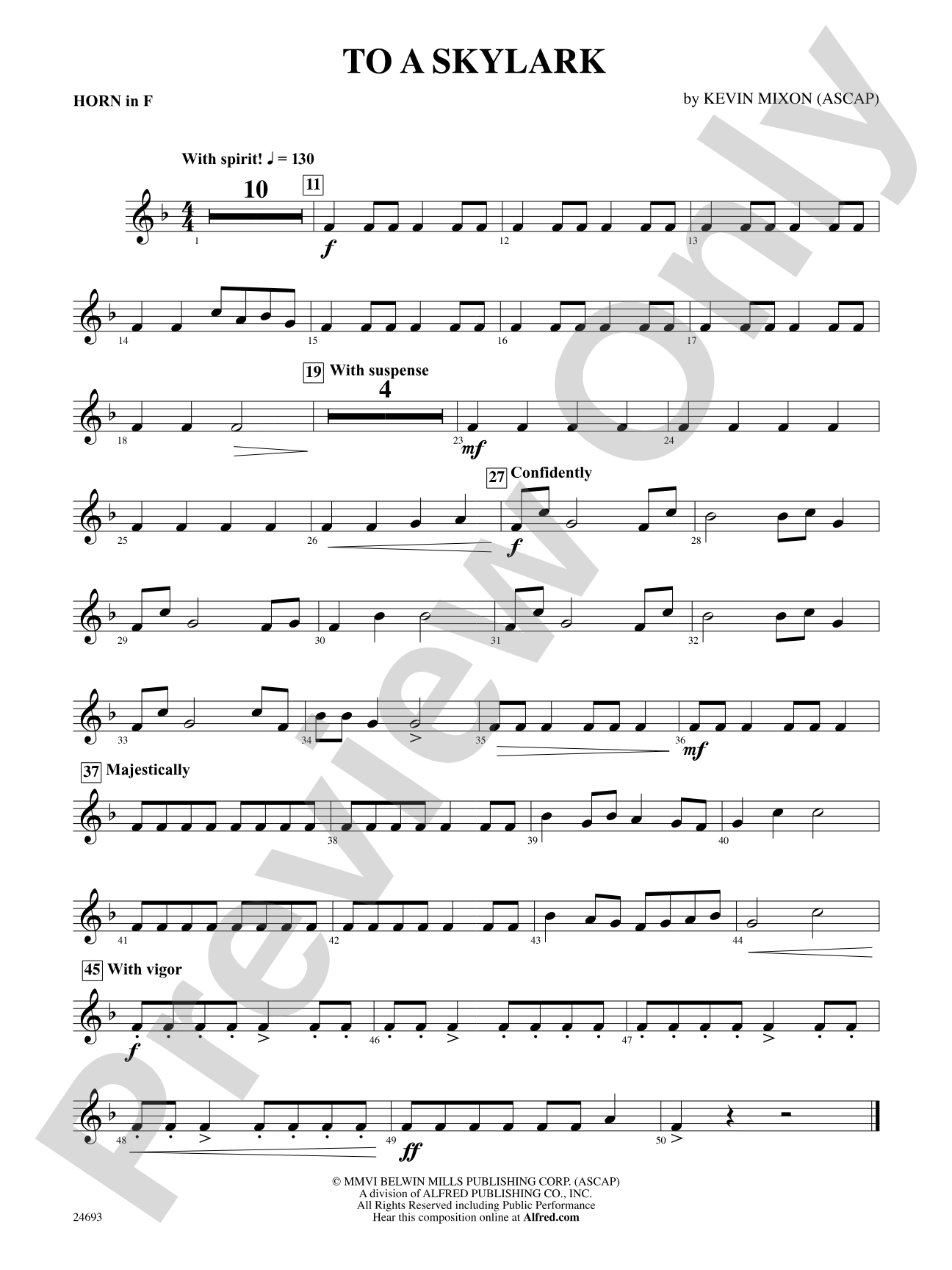 To a Skylark: 1st F Horn