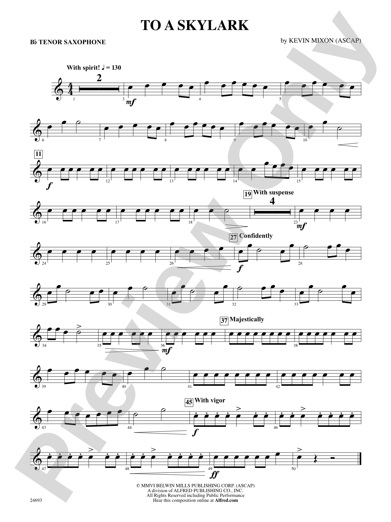 To a Skylark: B-flat Tenor Saxophone