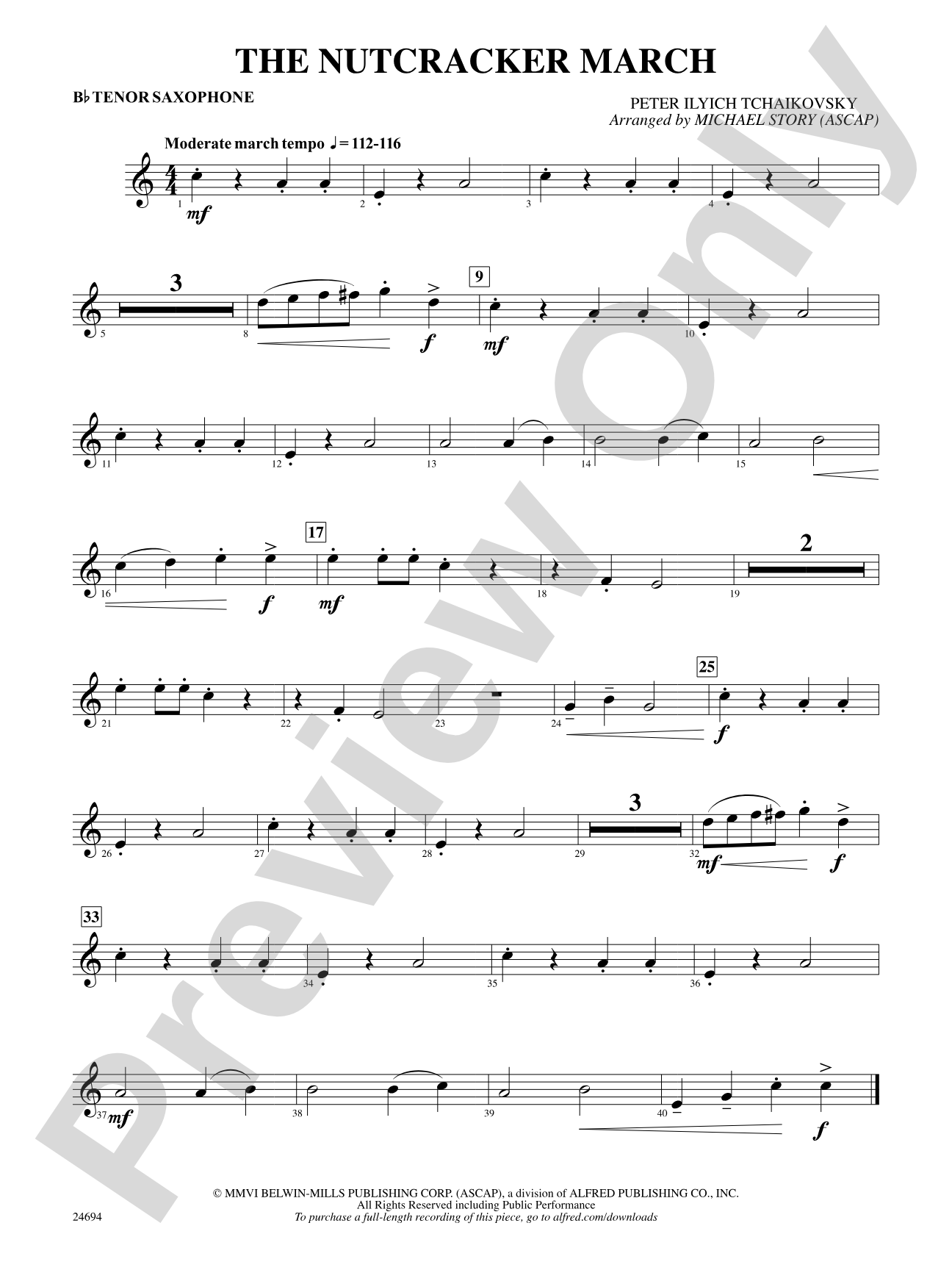 The Nutcracker March: B-flat Tenor Saxophone