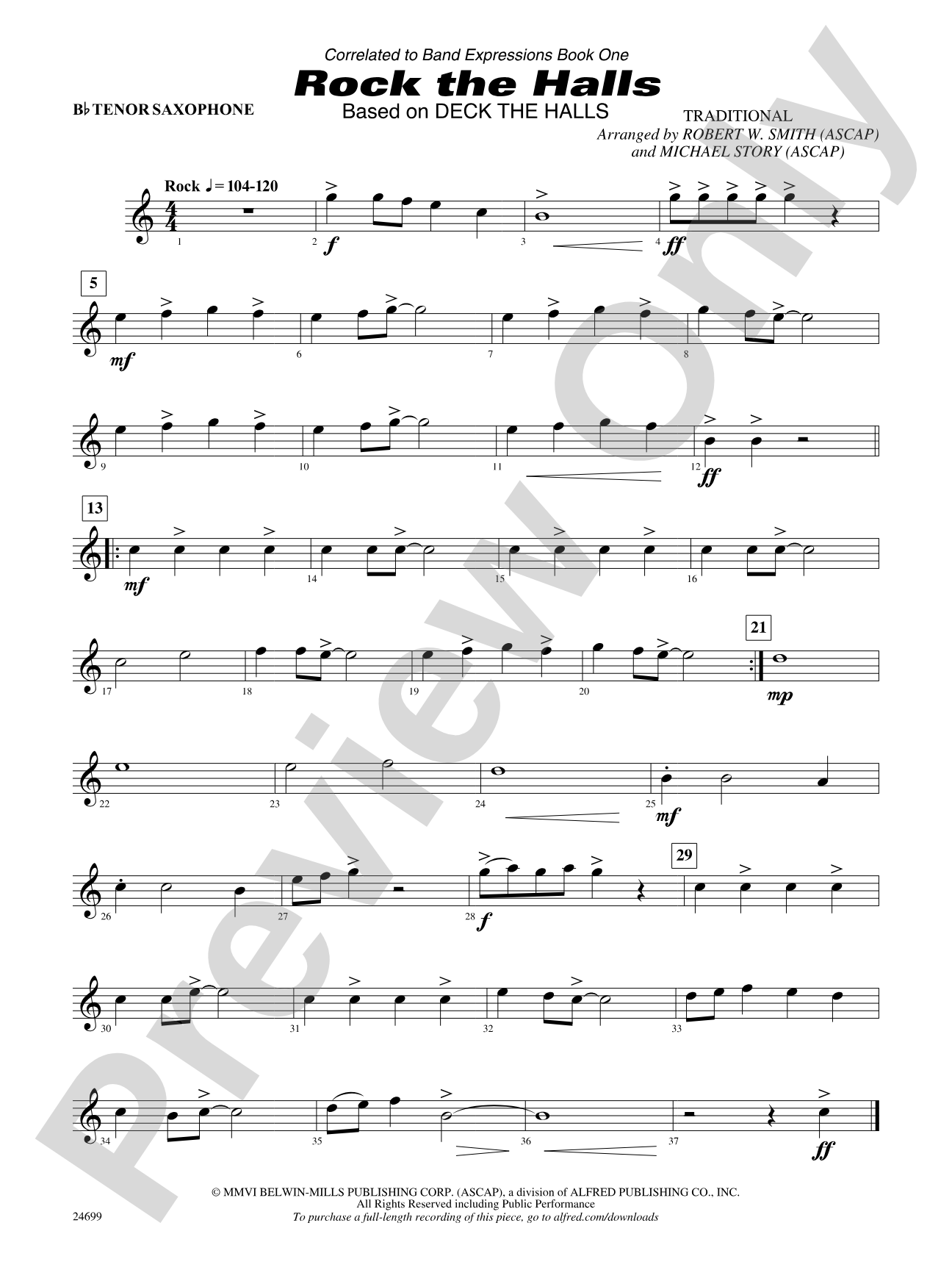 Rock the Halls (Based on "Deck the Halls"): B-flat Tenor Saxophone
