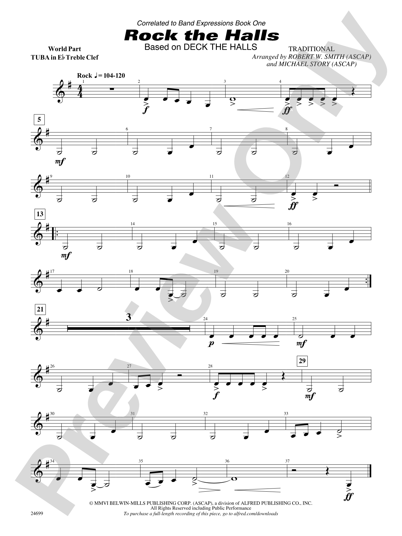 Rock the Halls (Based on "Deck the Halls"): (wp) E-flat Tuba T.C.