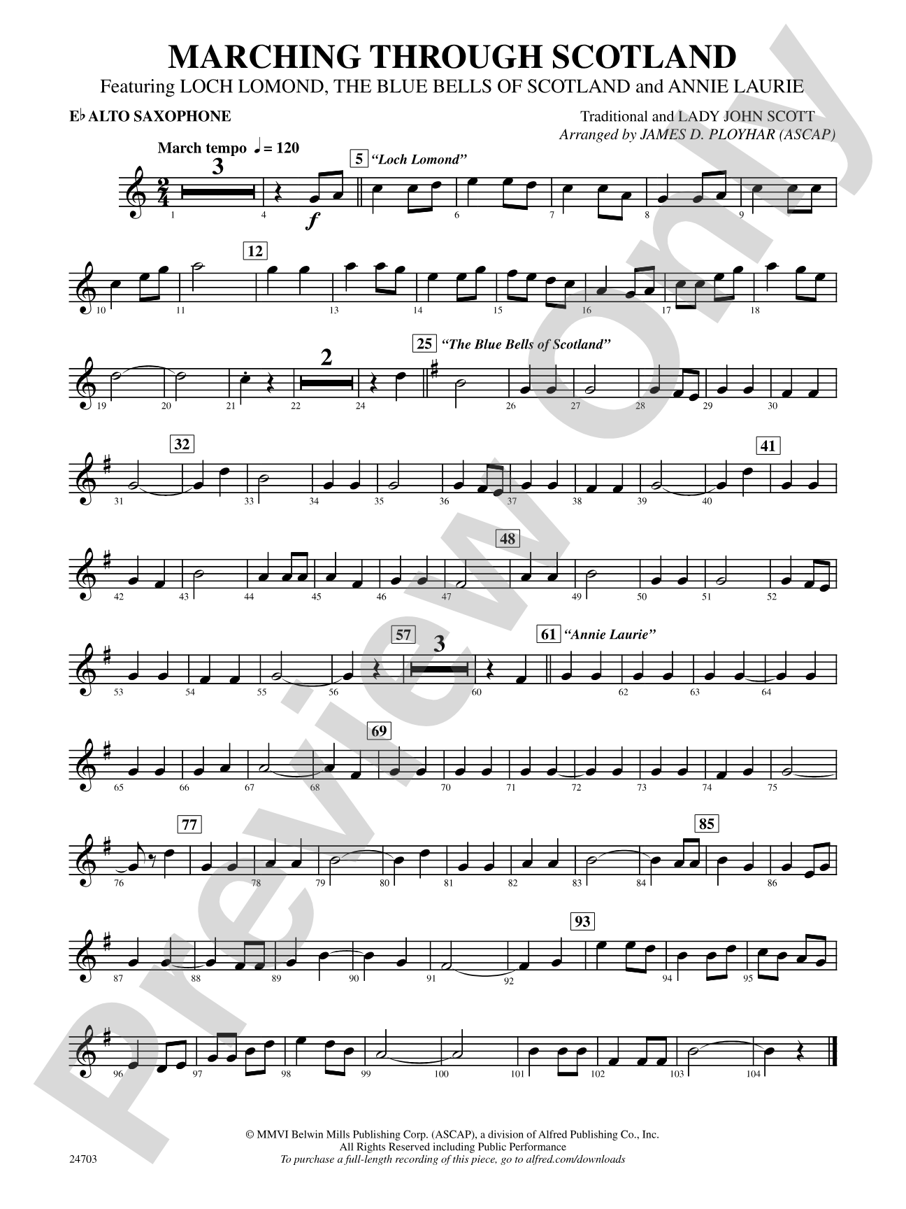 Marching Through Scotland: E-flat Alto Saxophone