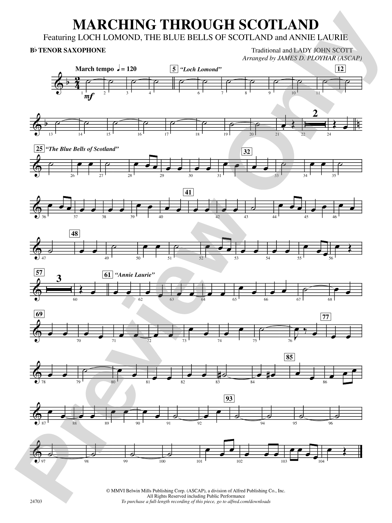 Marching Through Scotland: B-flat Tenor Saxophone
