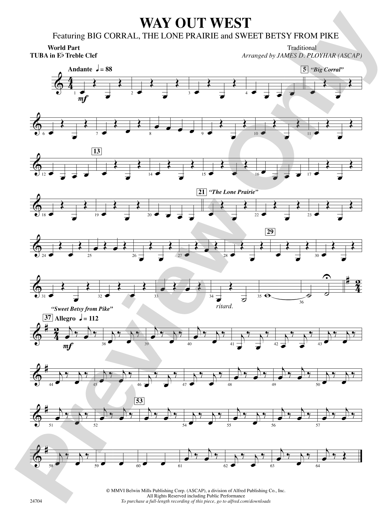 Way Out West: (wp) E-flat Tuba T.C.