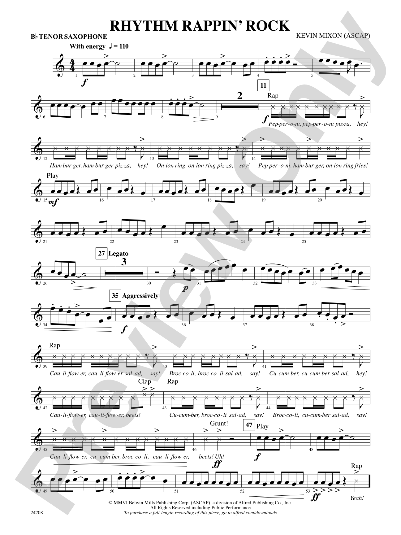 Rhythm Rappin' Rock: B-flat Tenor Saxophone
