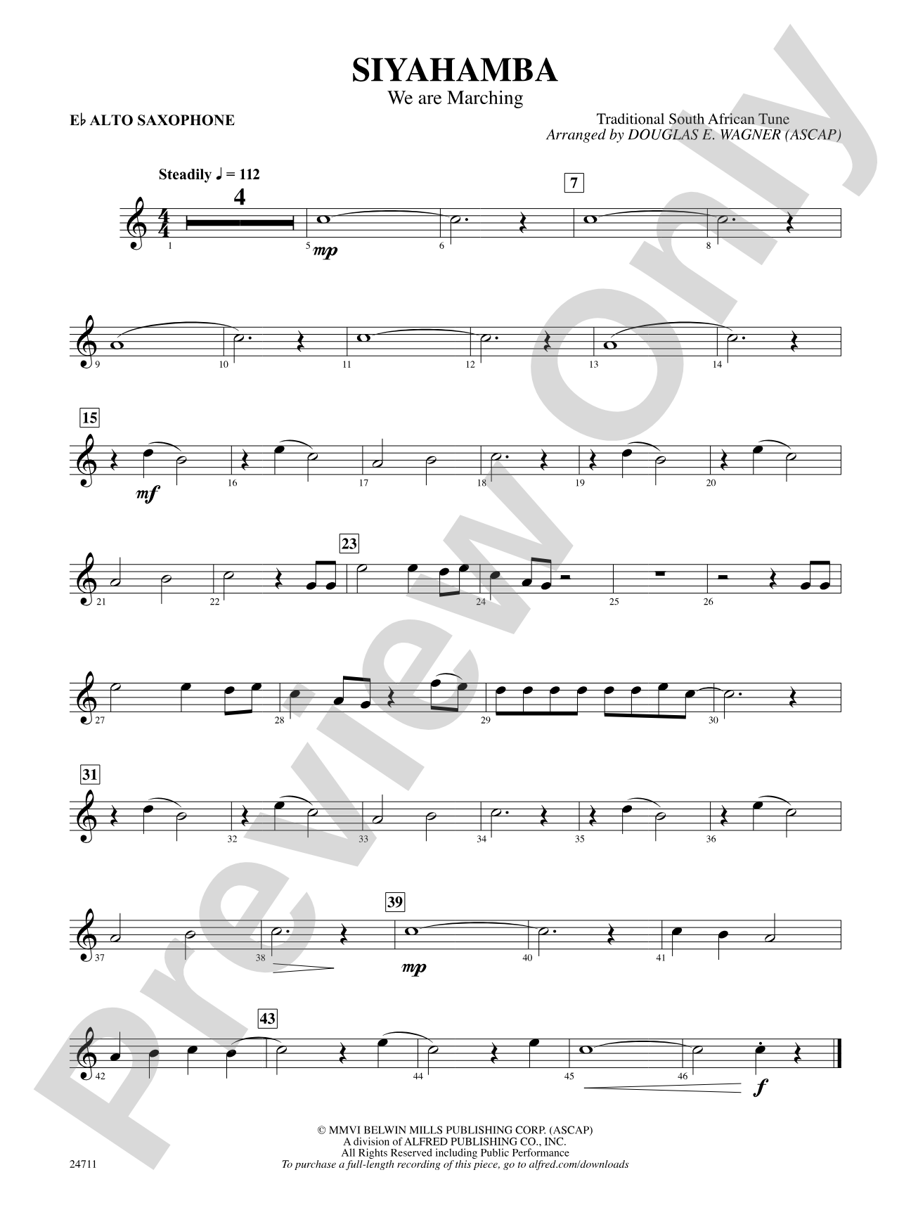 Siyahamba (We Are Marching): E-flat Alto Saxophone