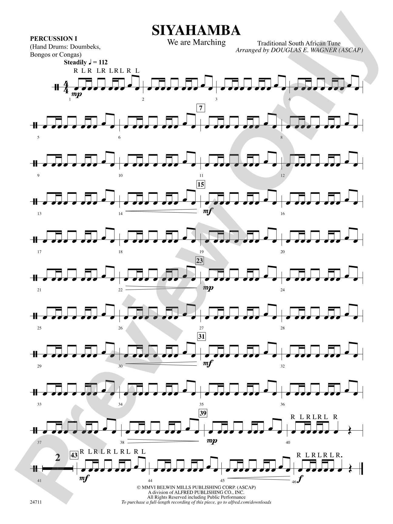 Siyahamba (We Are Marching): 1st Percussion