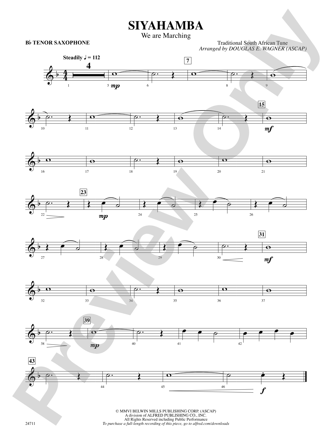 Siyahamba (We Are Marching): B-flat Tenor Saxophone