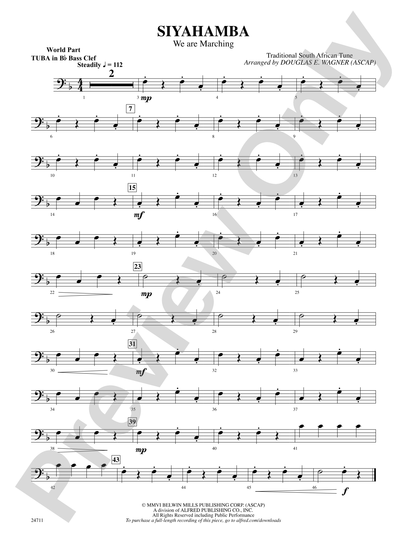 Siyahamba (We Are Marching): (wp) B-flat Tuba B.C.