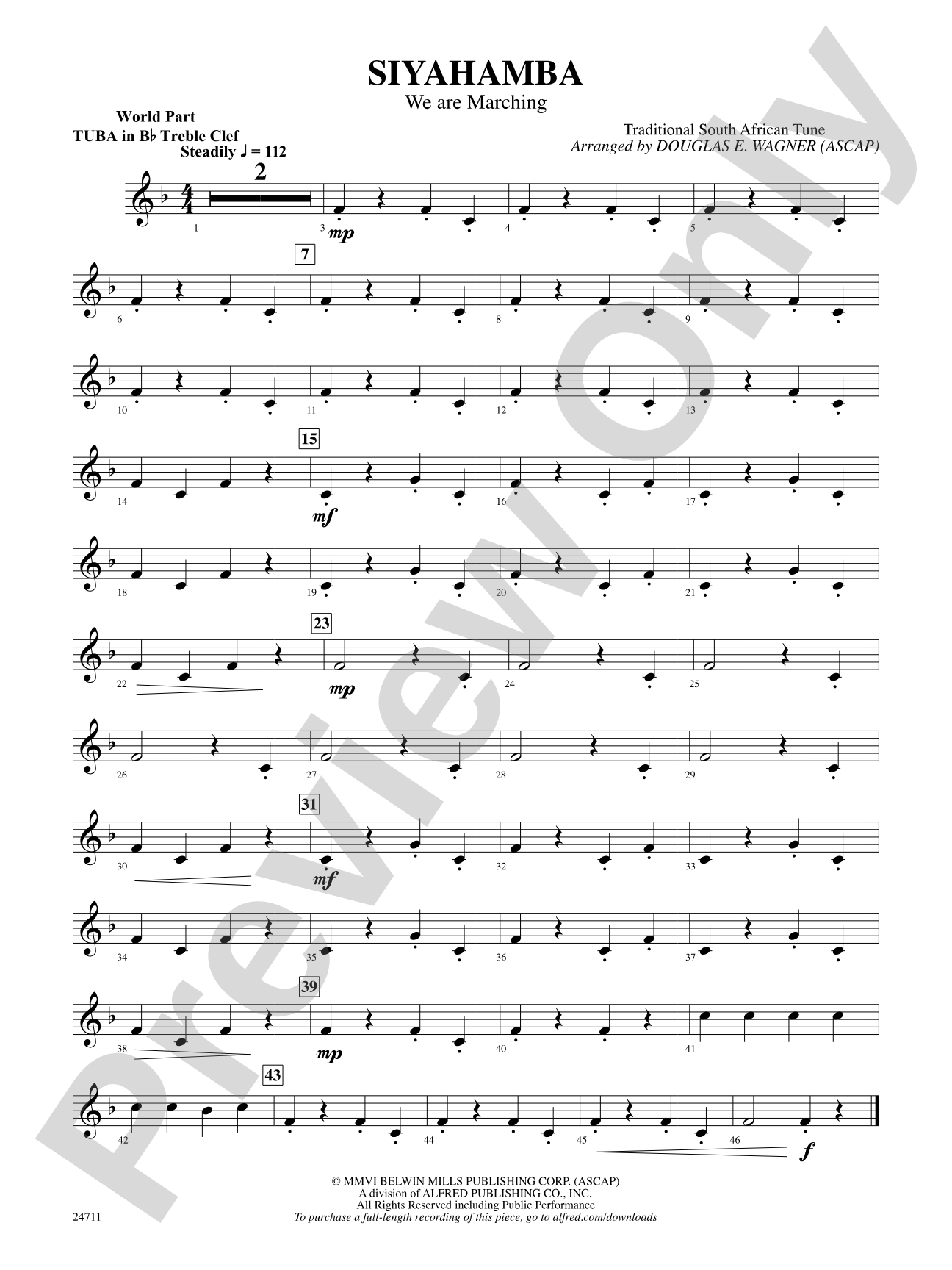 Siyahamba (We Are Marching): (wp) B-flat Tuba T.C.