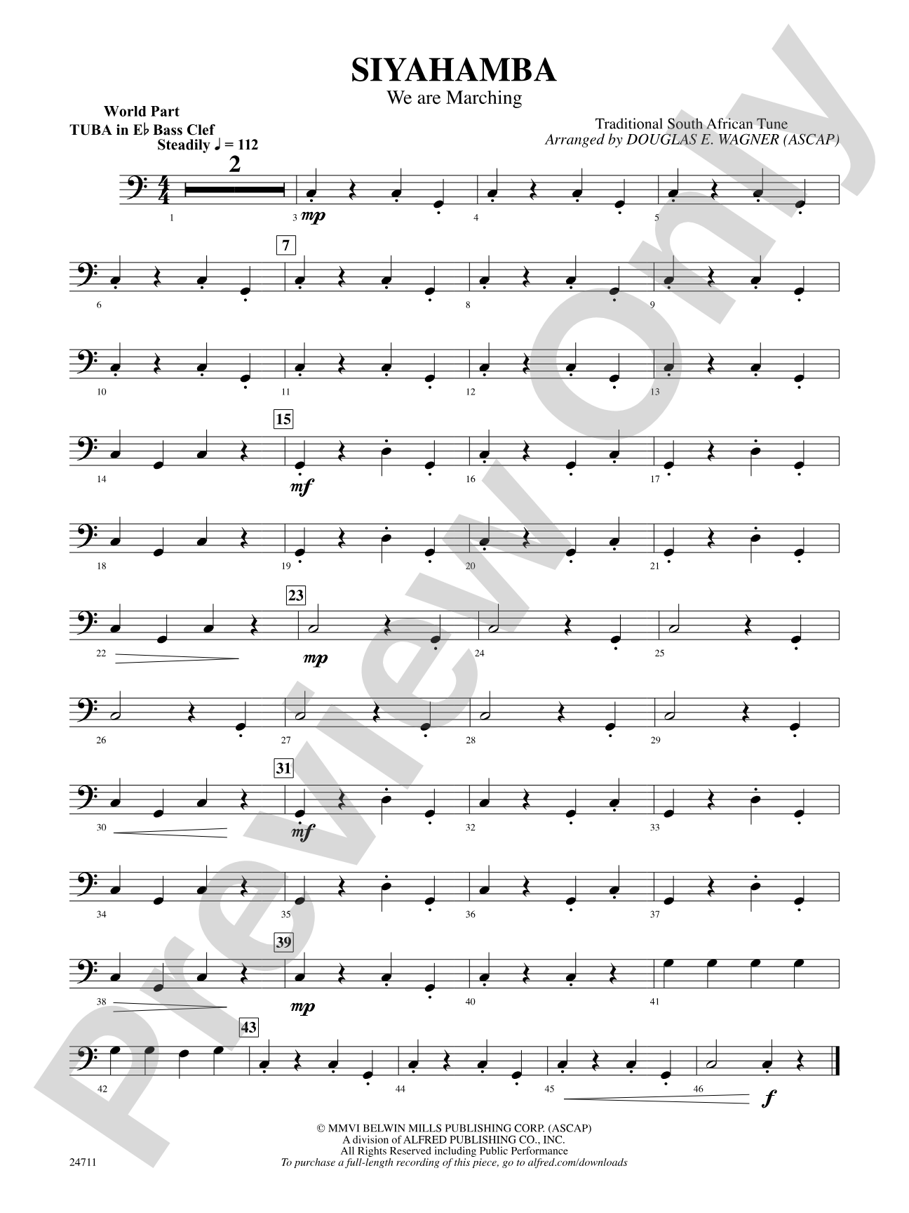 Siyahamba (We Are Marching): (wp) E-flat Tuba B.C.