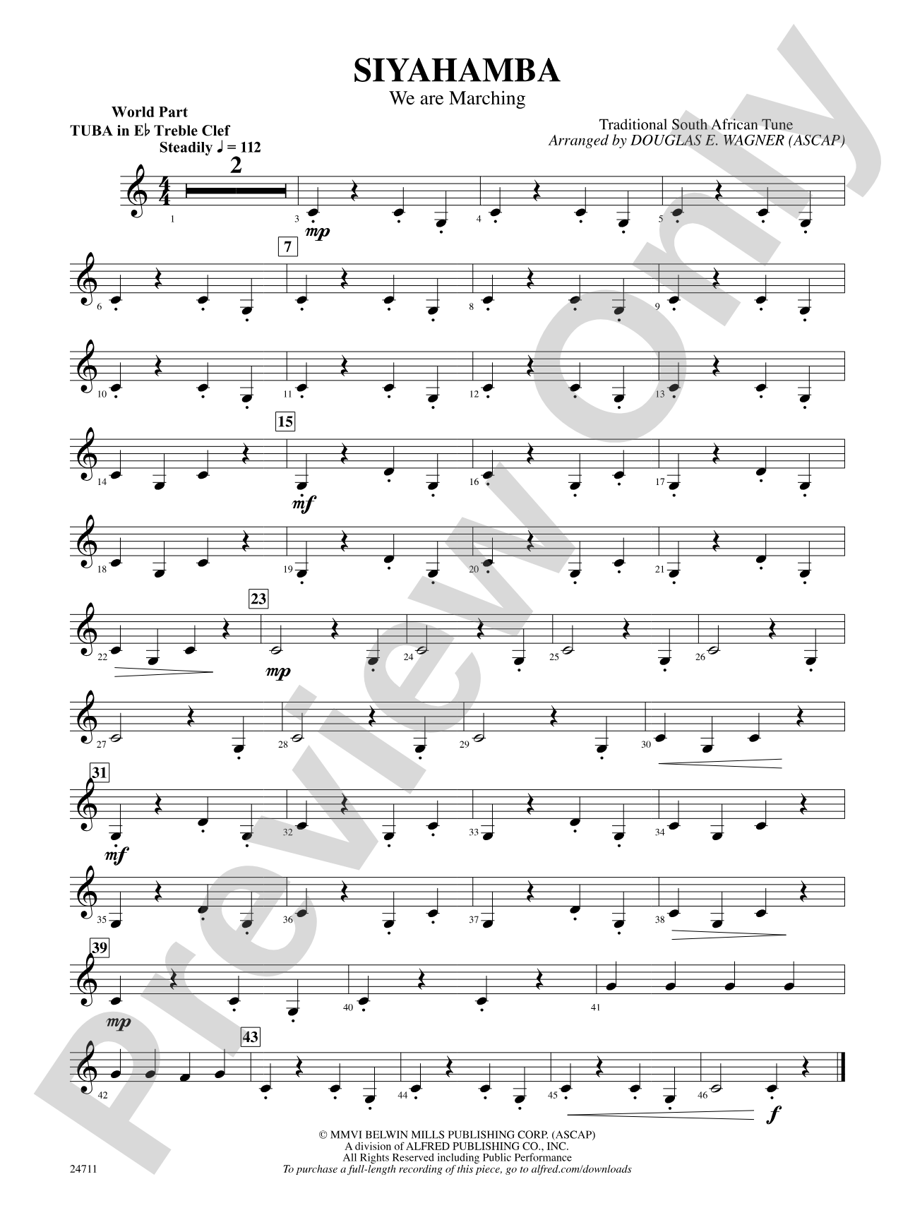 Siyahamba (We Are Marching): (wp) E-flat Tuba T.C.
