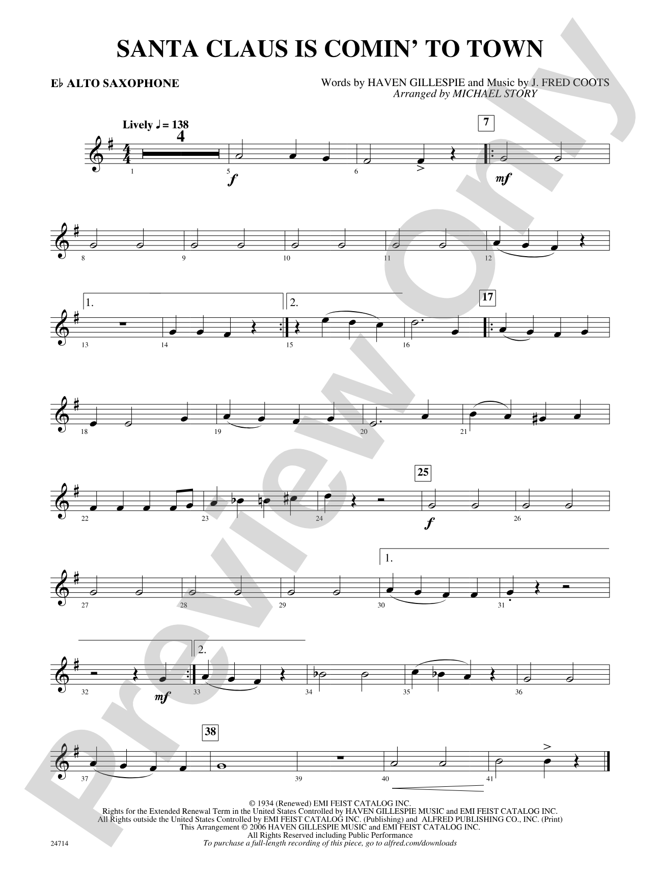 Santa Claus Is Comin' to Town: E-flat Alto Saxophone