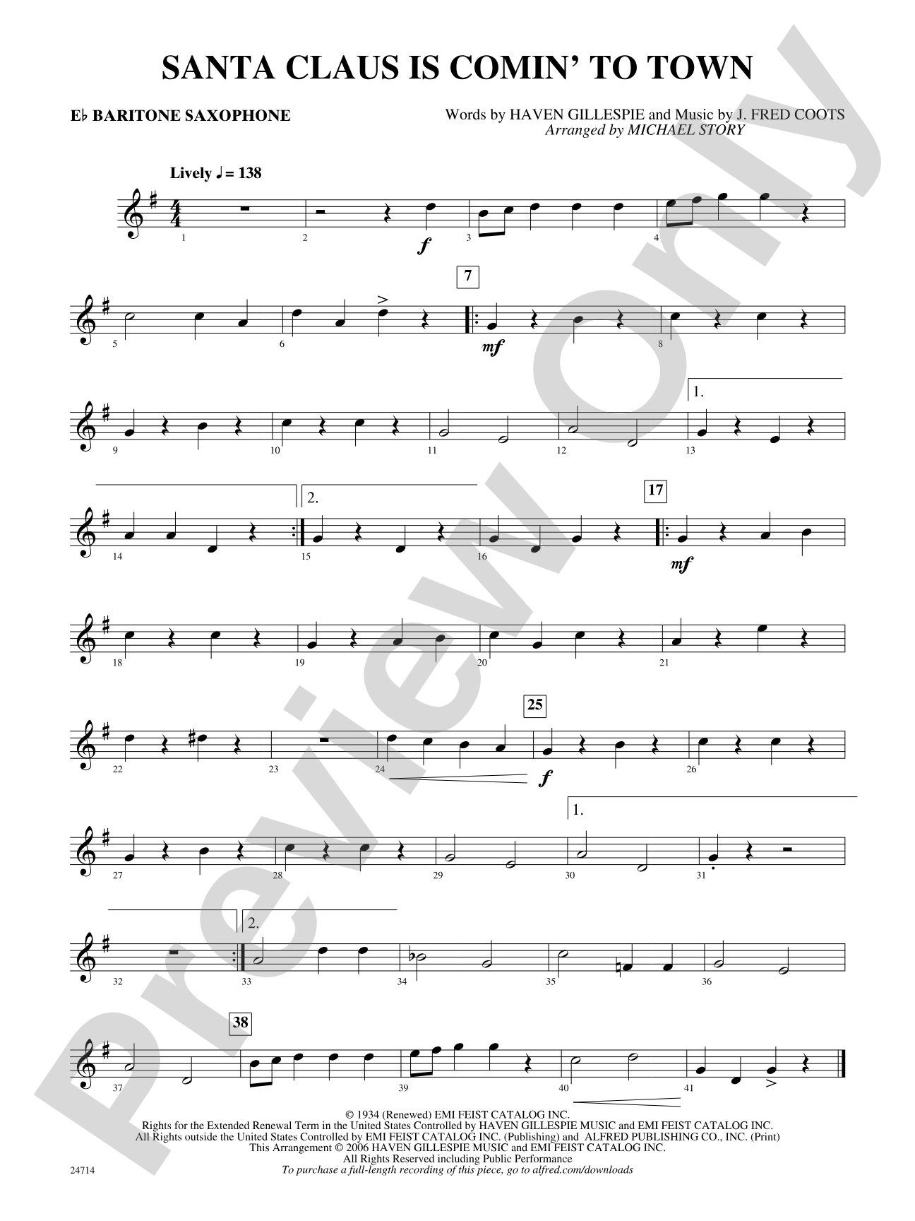 Santa Claus Is Comin' to Town: E-flat Baritone Saxophone
