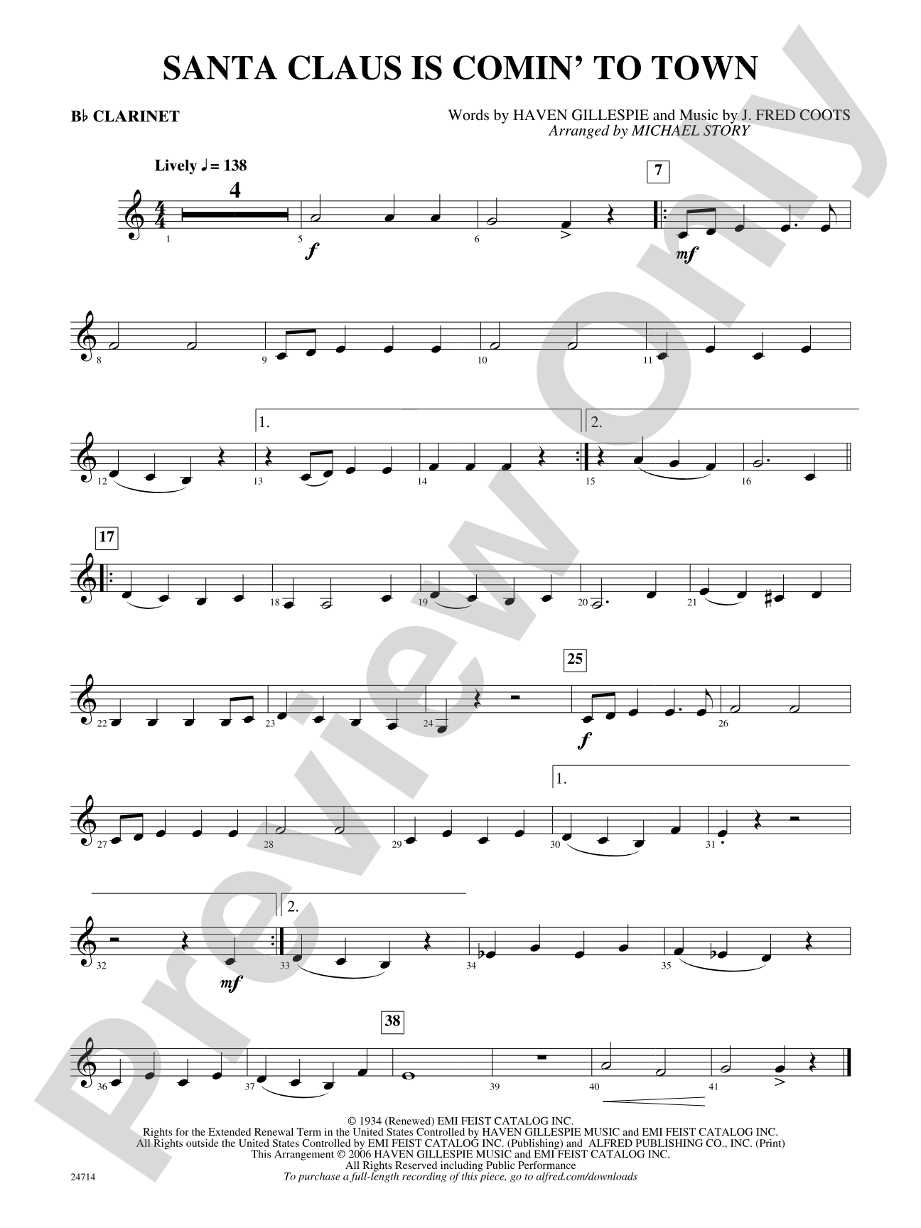 Santa Claus Is Comin' to Town: 1st B-flat Clarinet