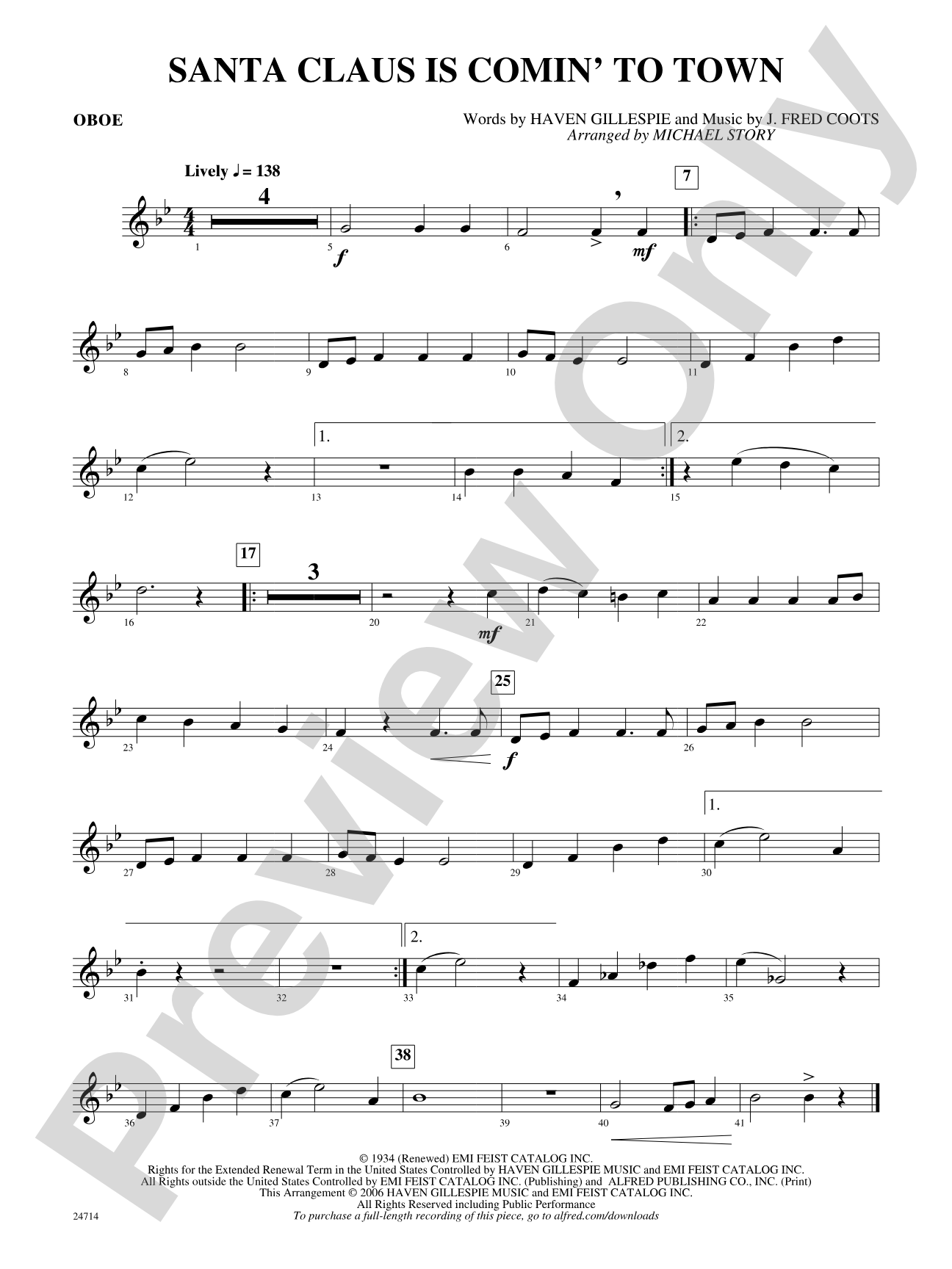 Santa Claus Is Comin' to Town: Oboe