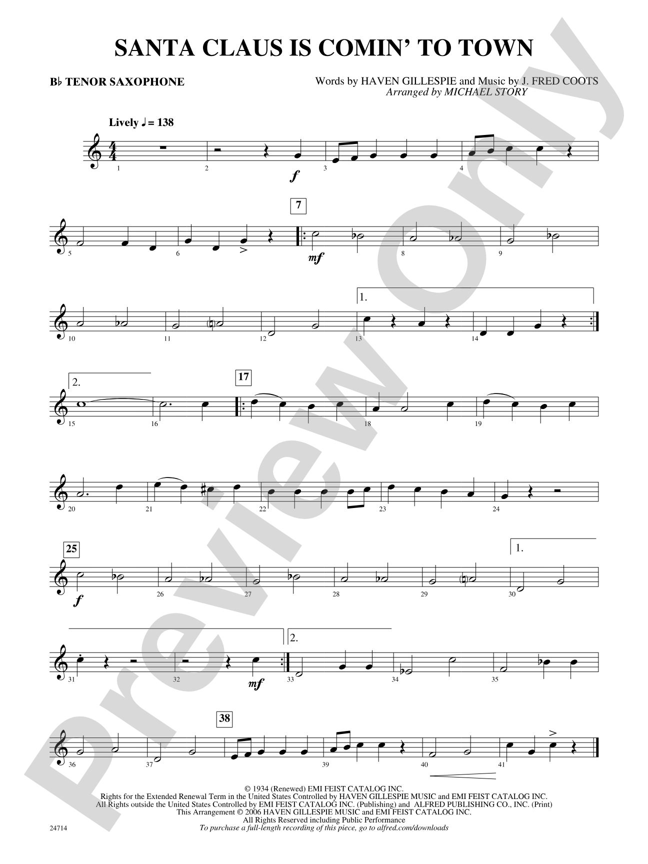 Santa Claus Is Comin' to Town: B-flat Tenor Saxophone