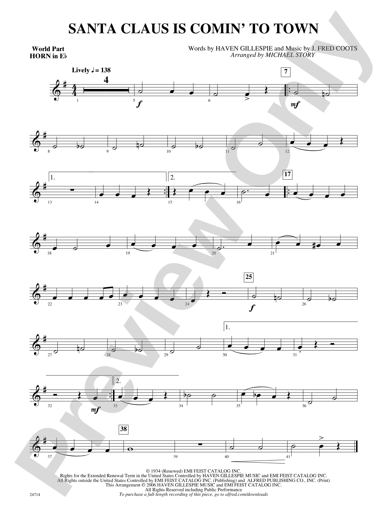 Santa Claus Is Comin' to Town: (wp) E-flat Horn