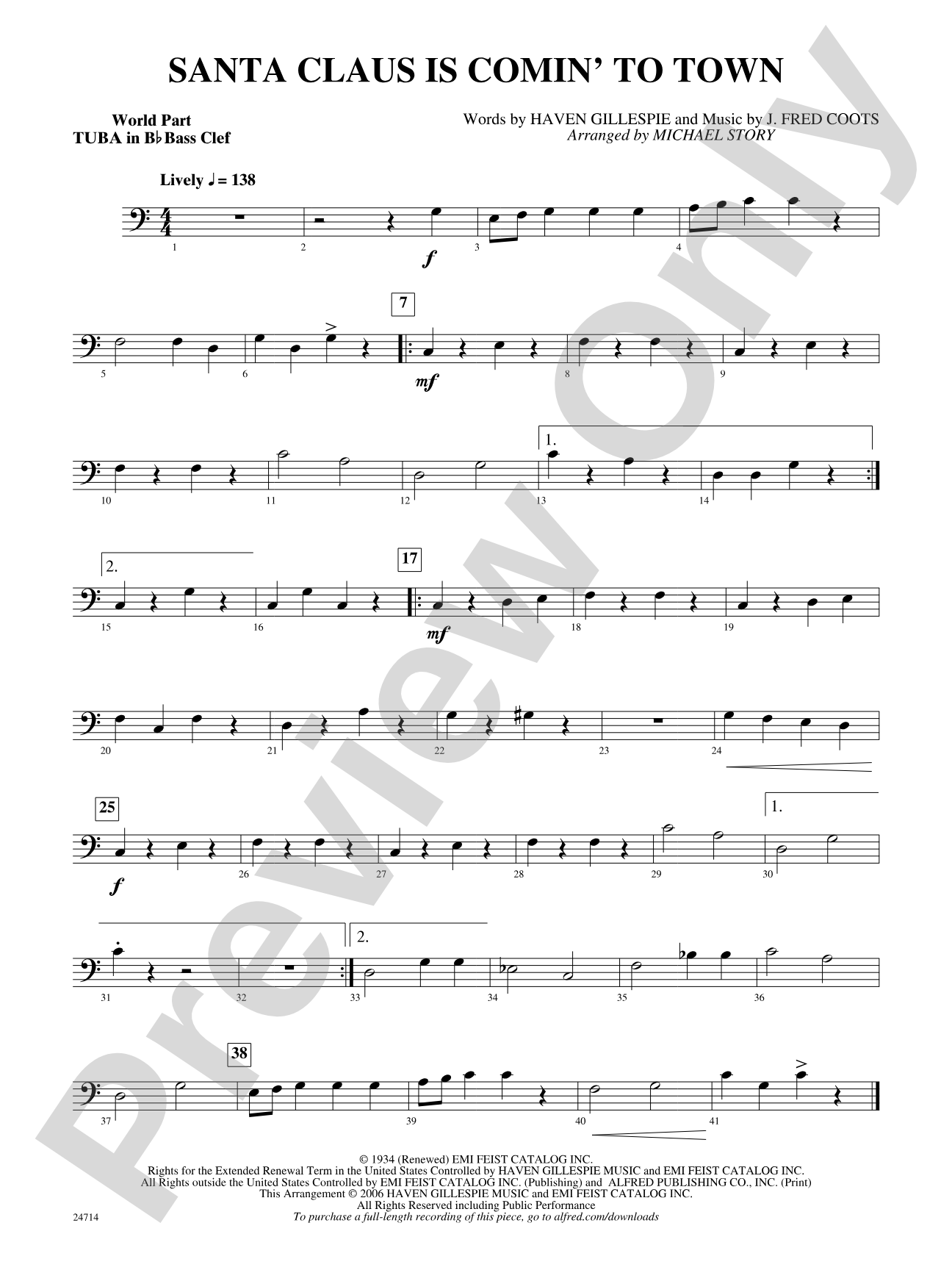Santa Claus Is Comin' to Town: (wp) B-flat Tuba B.C.