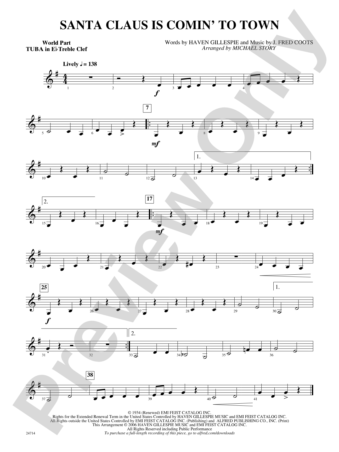 Santa Claus Is Comin' to Town: (wp) E-flat Tuba T.C.