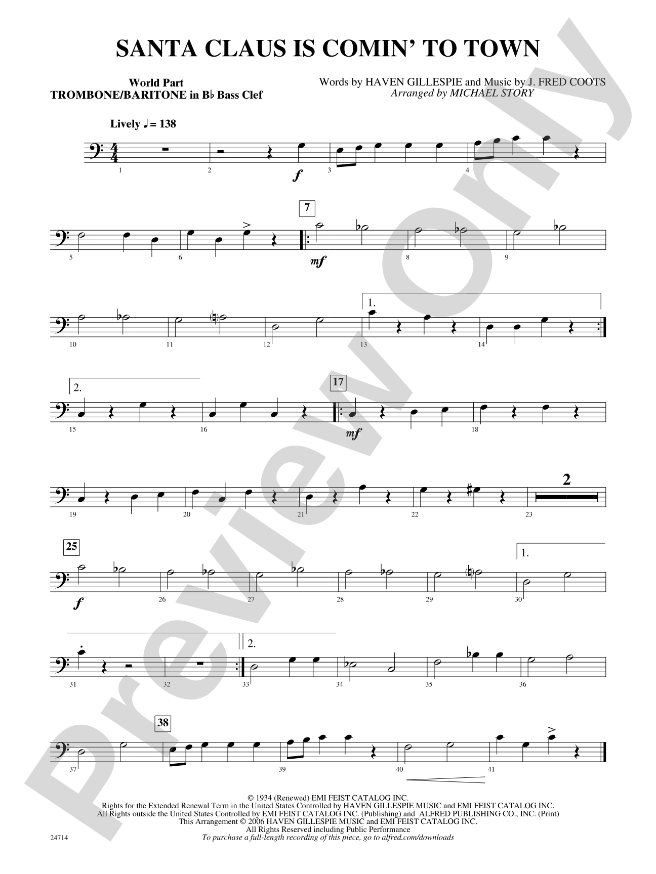 Santa Claus Is Comin' to Town: (wp) 1st B-flat Trombone B.C.