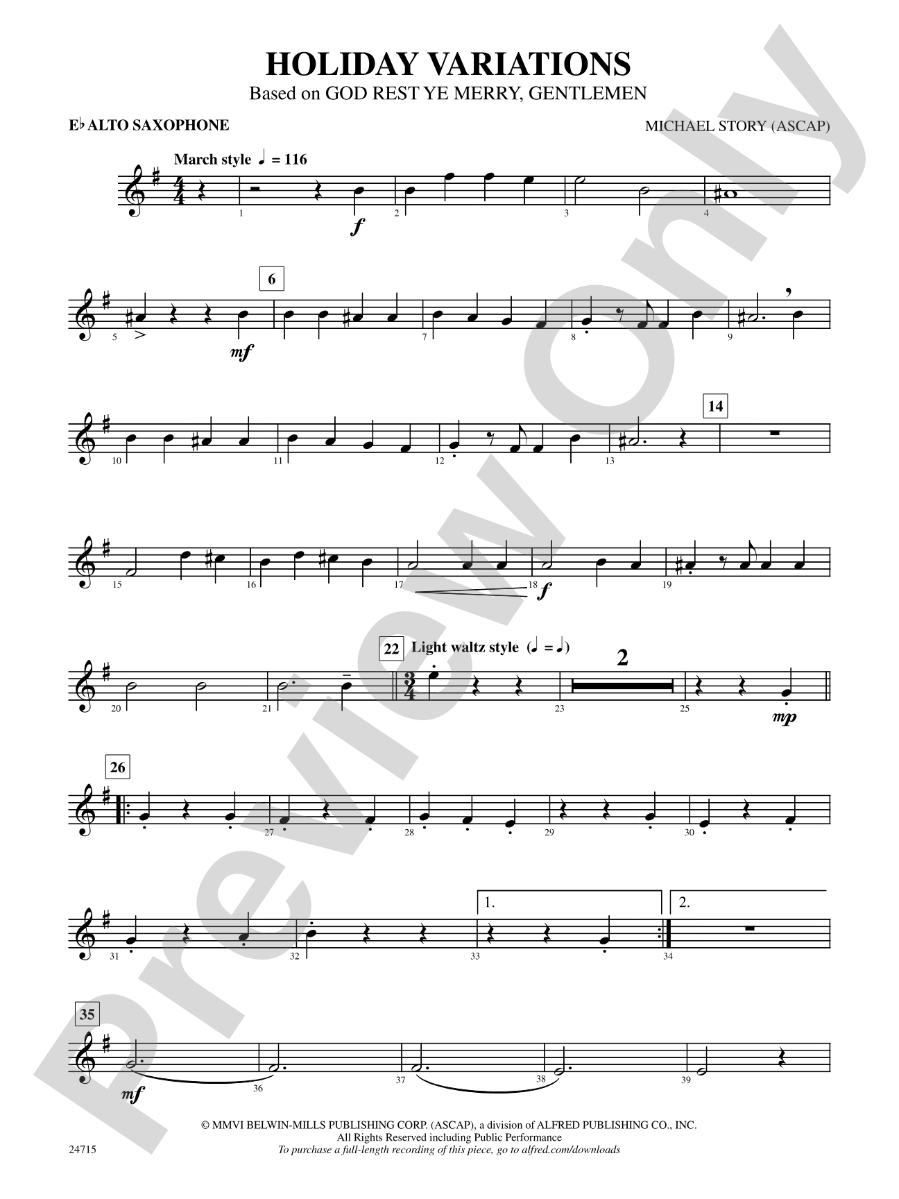 Holiday Variations (Based on "God Rest Ye Merry, Gentlemen"): E-flat Alto Saxophone
