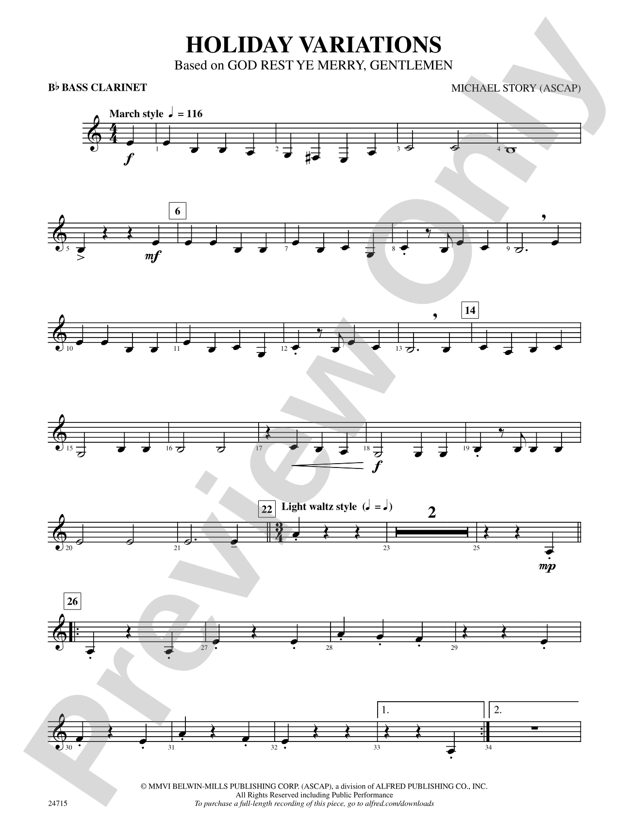 Holiday Variations (Based on "God Rest Ye Merry, Gentlemen"): B-flat Bass Clarinet