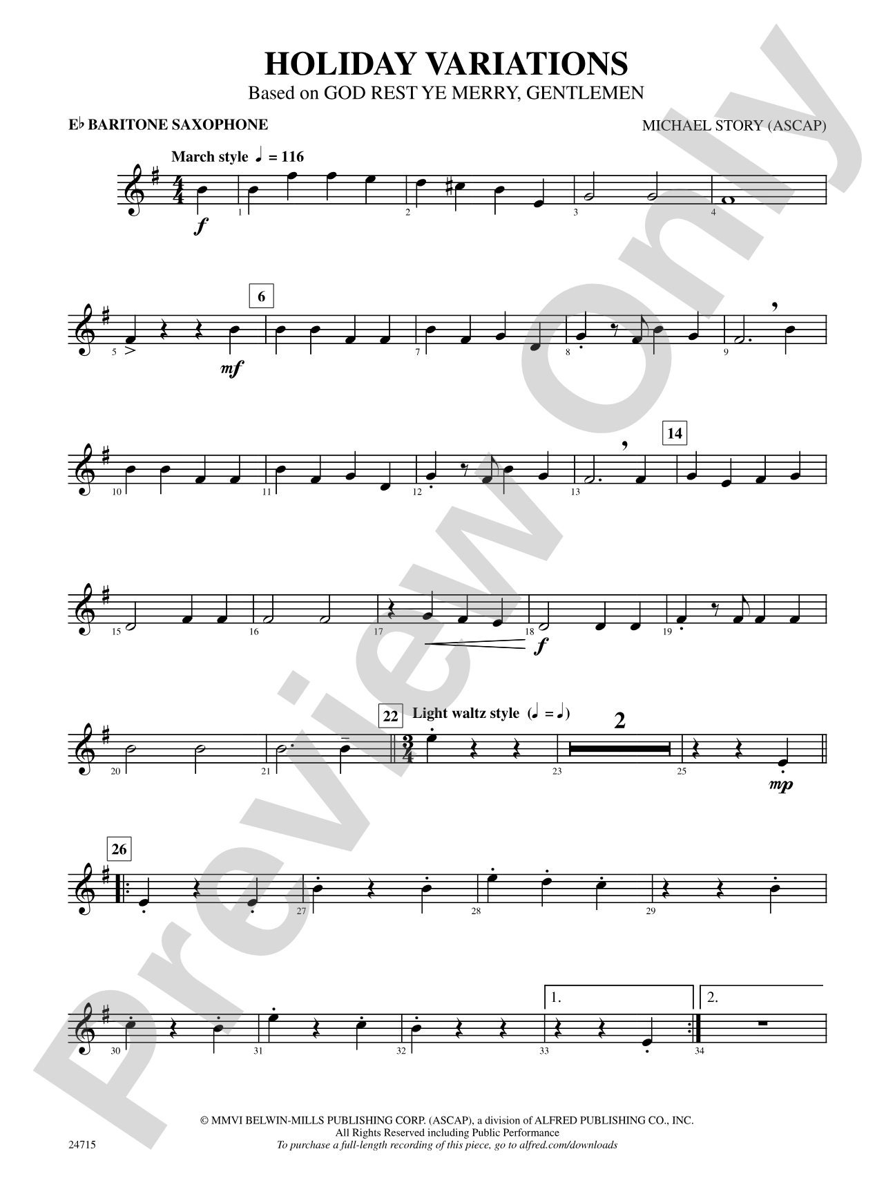 Holiday Variations (Based on "God Rest Ye Merry, Gentlemen"): E-flat Baritone Saxophone