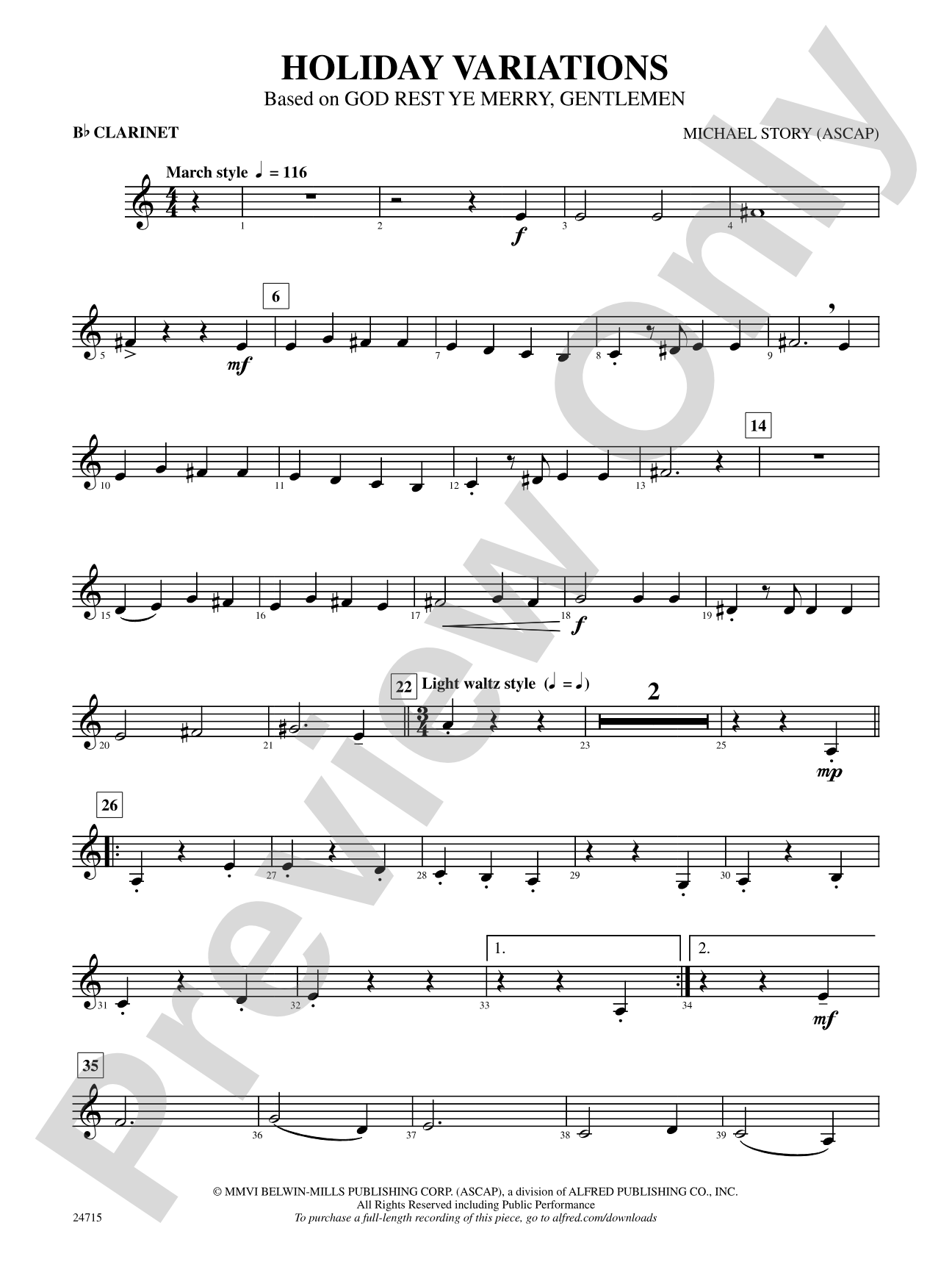 Holiday Variations (Based on "God Rest Ye Merry, Gentlemen"): 1st B-flat Clarinet