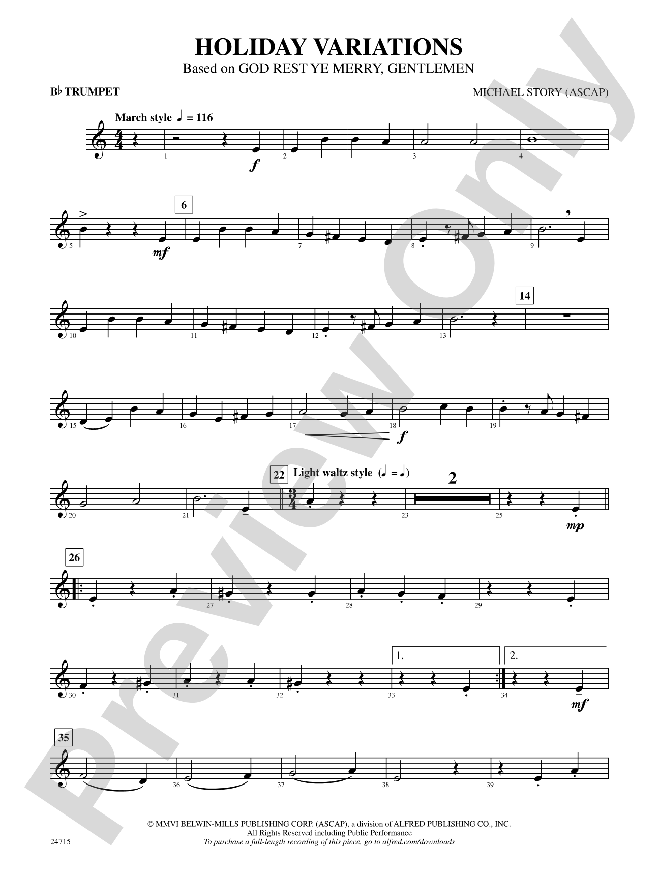 Holiday Variations (Based on "God Rest Ye Merry, Gentlemen"): 1st B-flat Trumpet