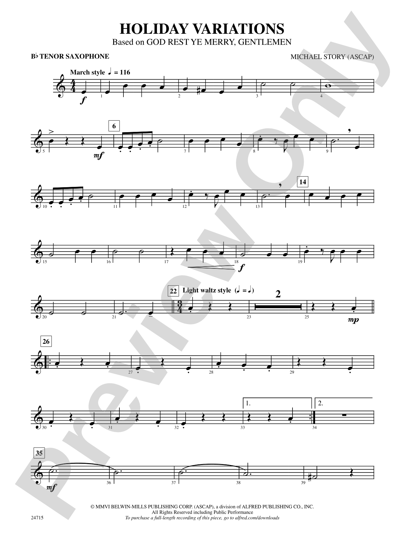 Holiday Variations (Based on "God Rest Ye Merry, Gentlemen"): B-flat Tenor Saxophone