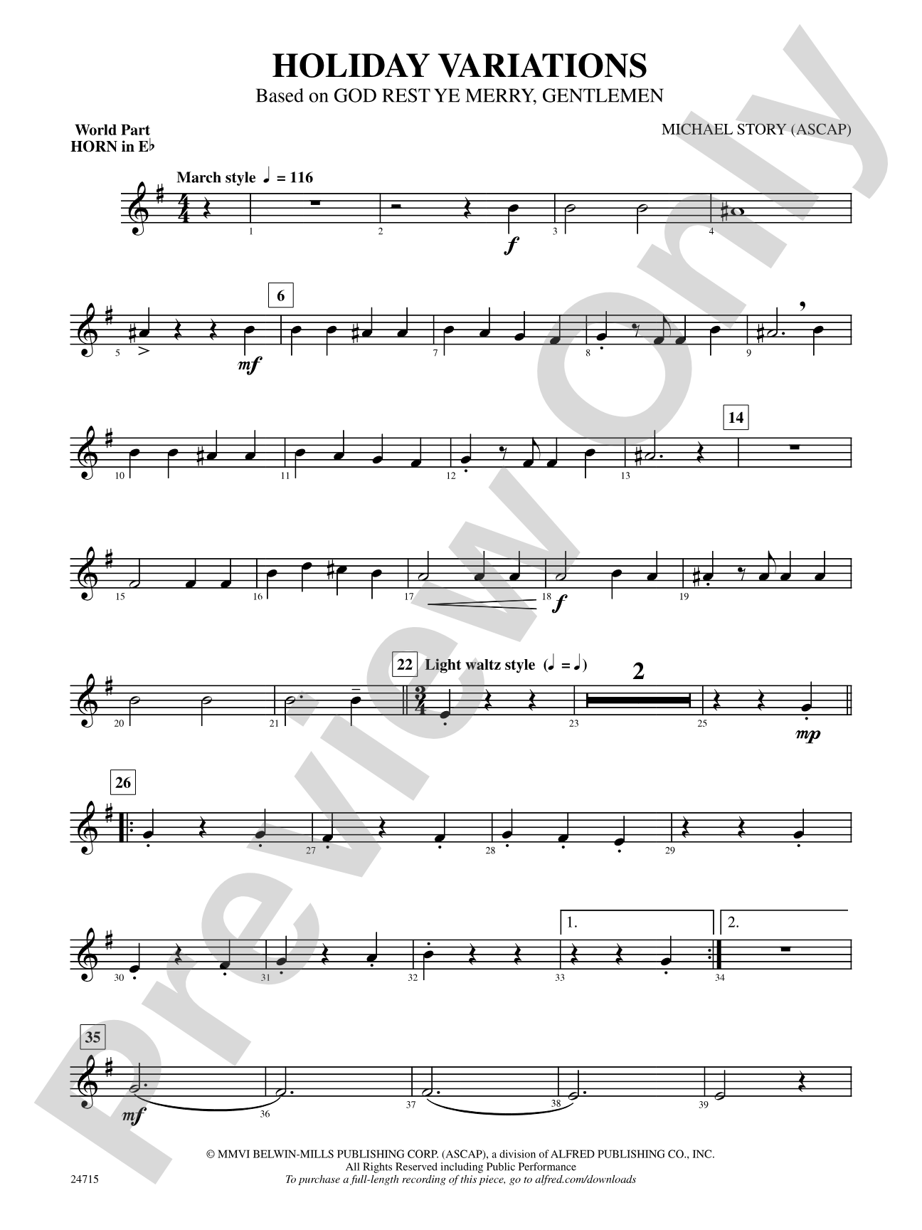 Holiday Variations (Based on "God Rest Ye Merry, Gentlemen"): (wp) 1st Horn in E-flat