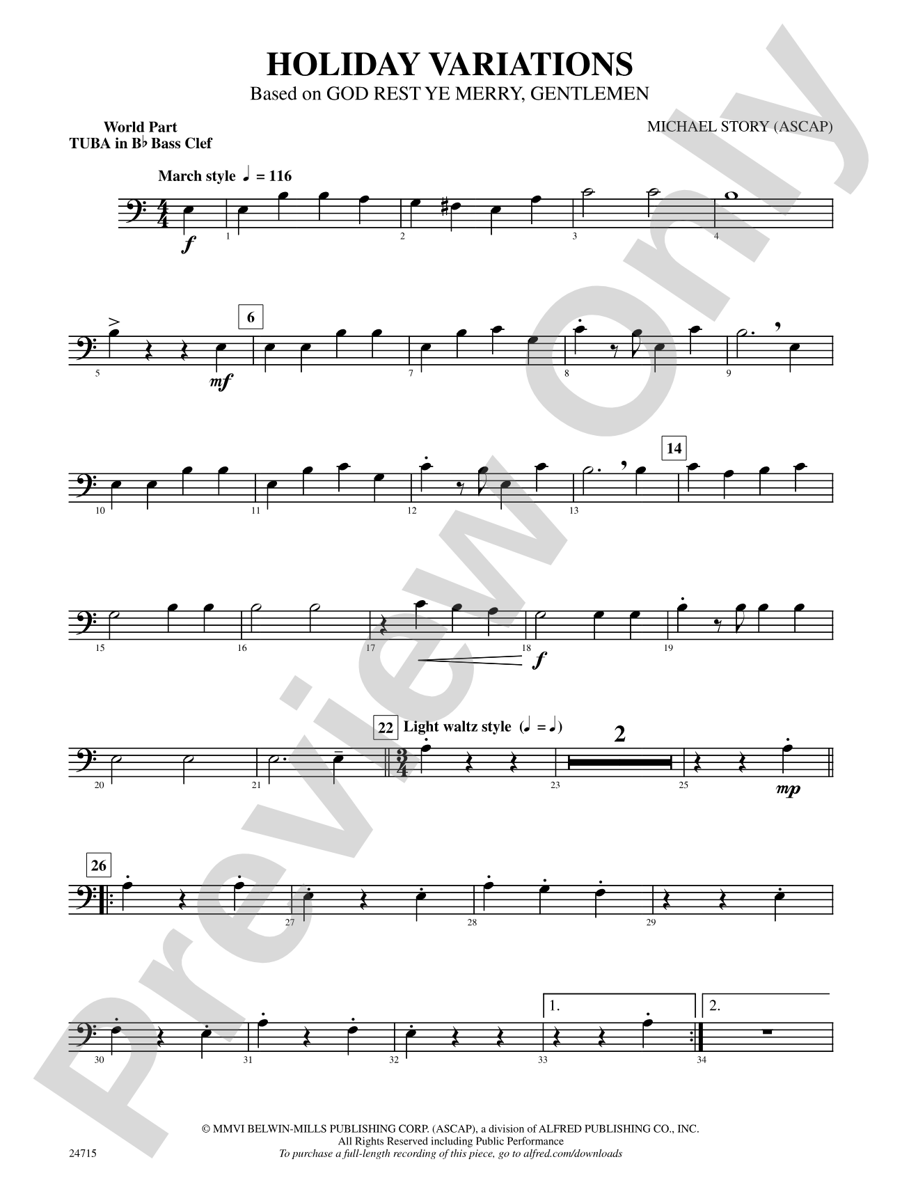 Holiday Variations (Based on "God Rest Ye Merry, Gentlemen"): (wp) B-flat Tuba B.C.