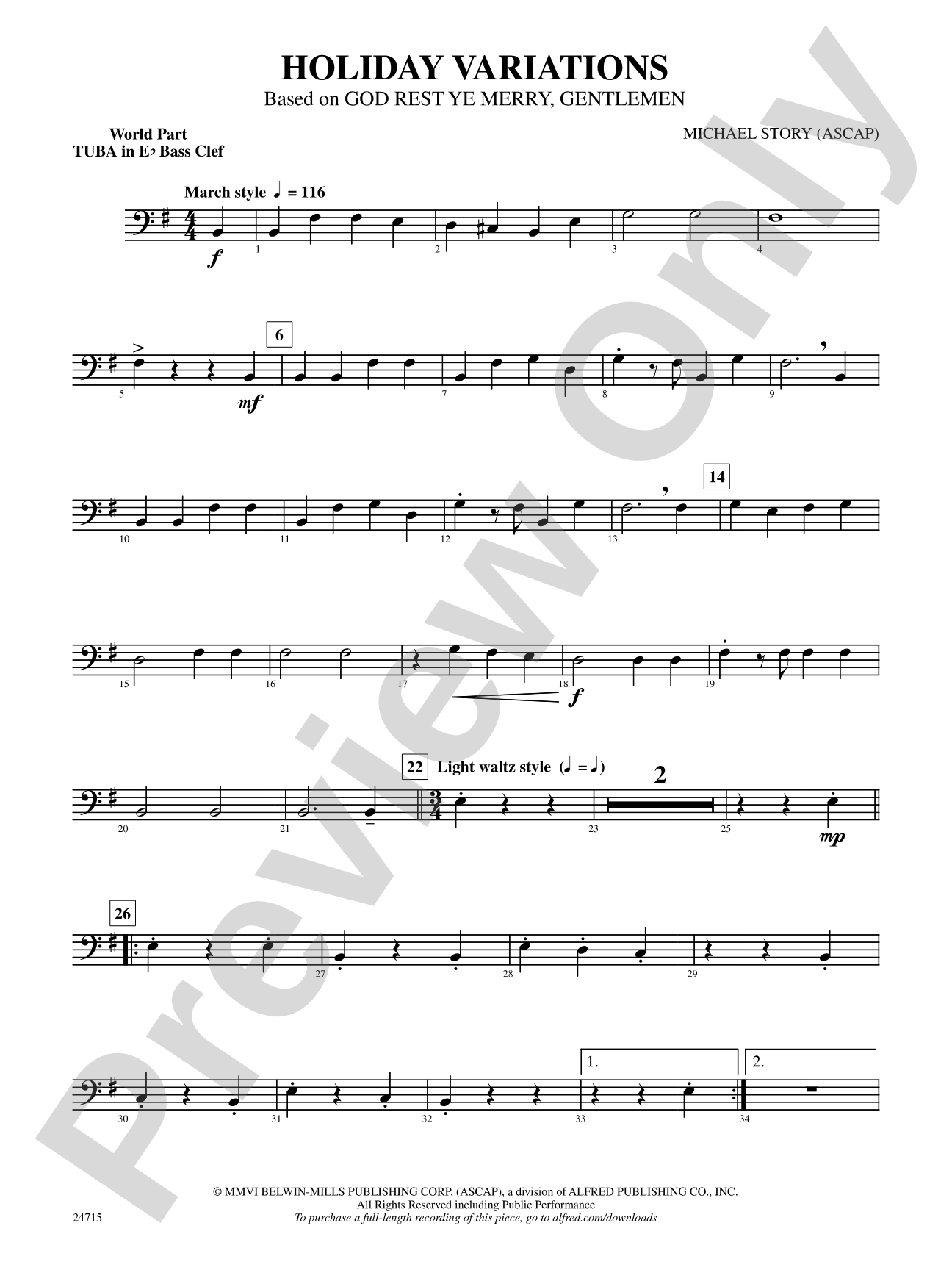 Holiday Variations (Based on "God Rest Ye Merry, Gentlemen"): (wp) E-flat Tuba B.C.