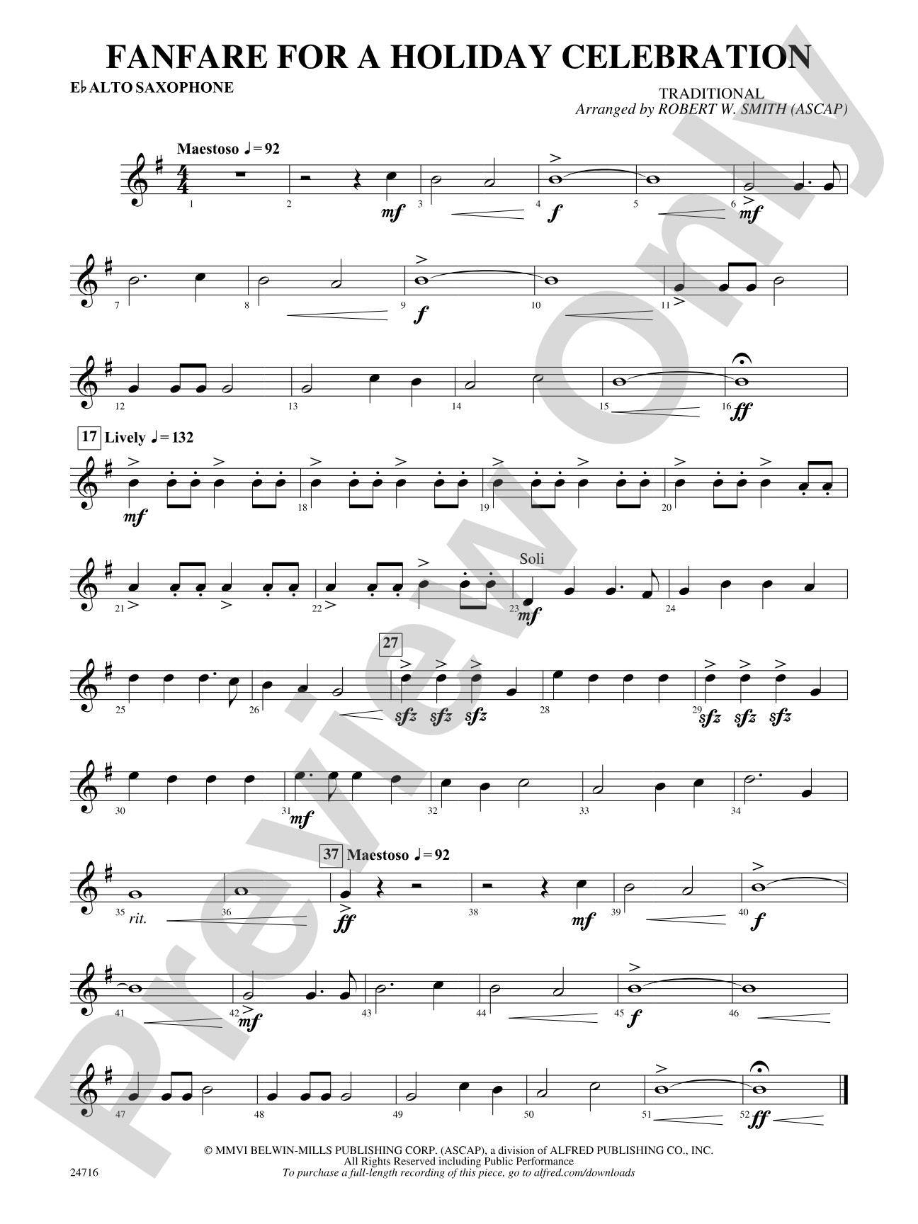 Fanfare for a Holiday Celebration: E-flat Alto Saxophone