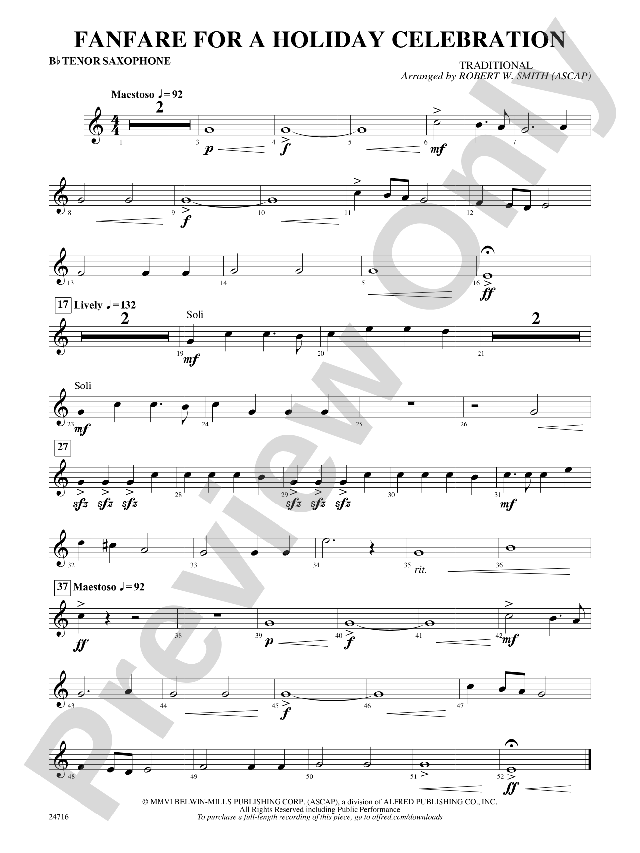 Fanfare for a Holiday Celebration: B-flat Tenor Saxophone