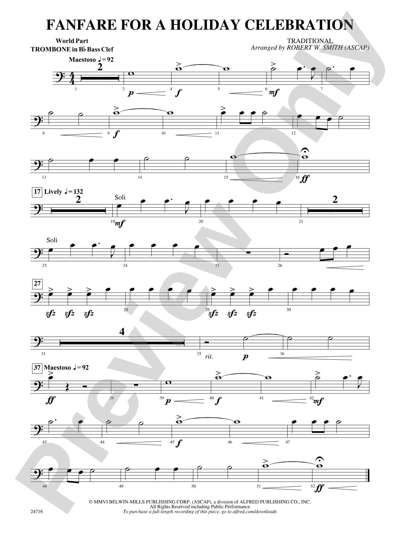 Fanfare for a Holiday Celebration: (wp) 1st B-flat Trombone B.C.