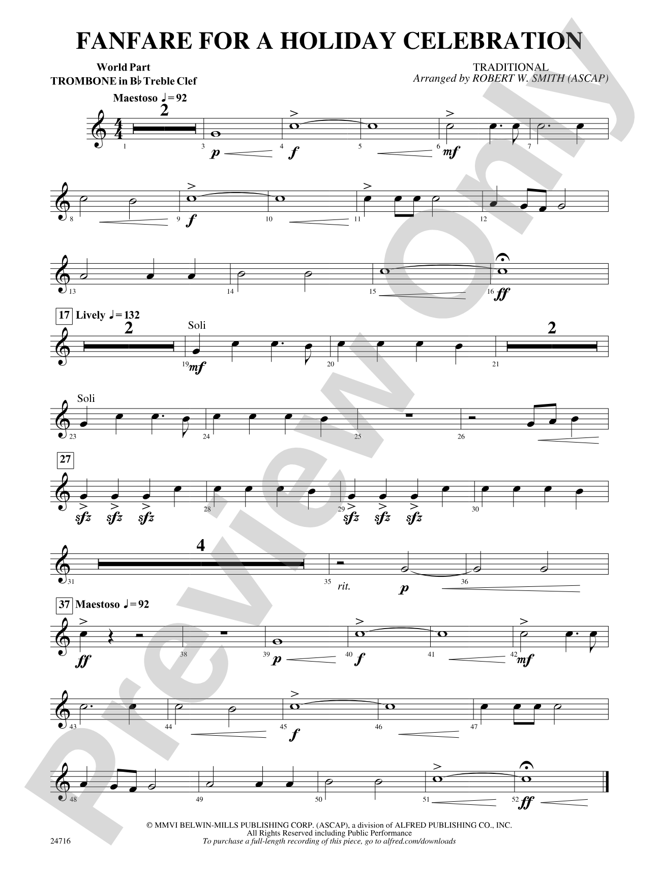 Fanfare for a Holiday Celebration: (wp) 1st B-flat Trombone T.C.