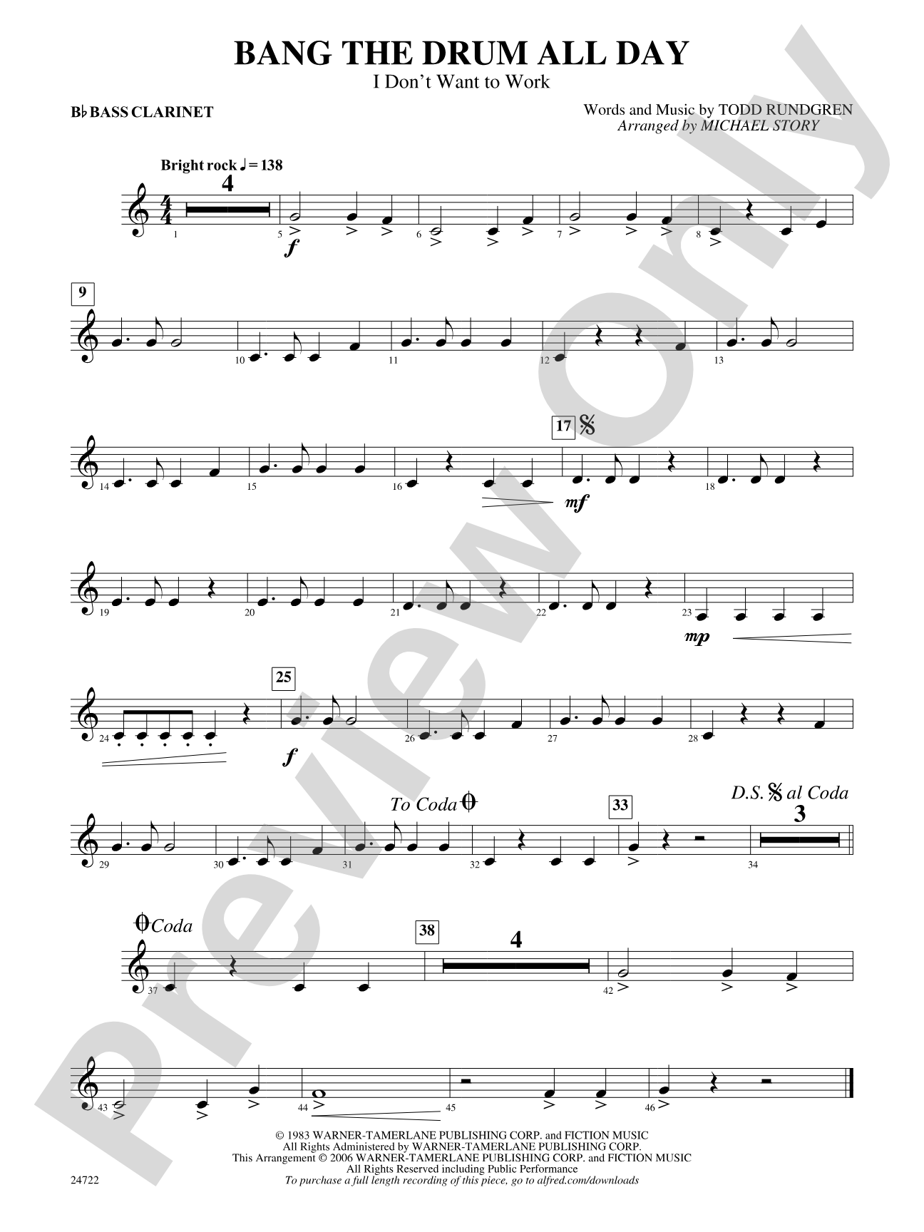Bang the Drum All Day (I Don't Want to Work): B-flat Bass Clarinet