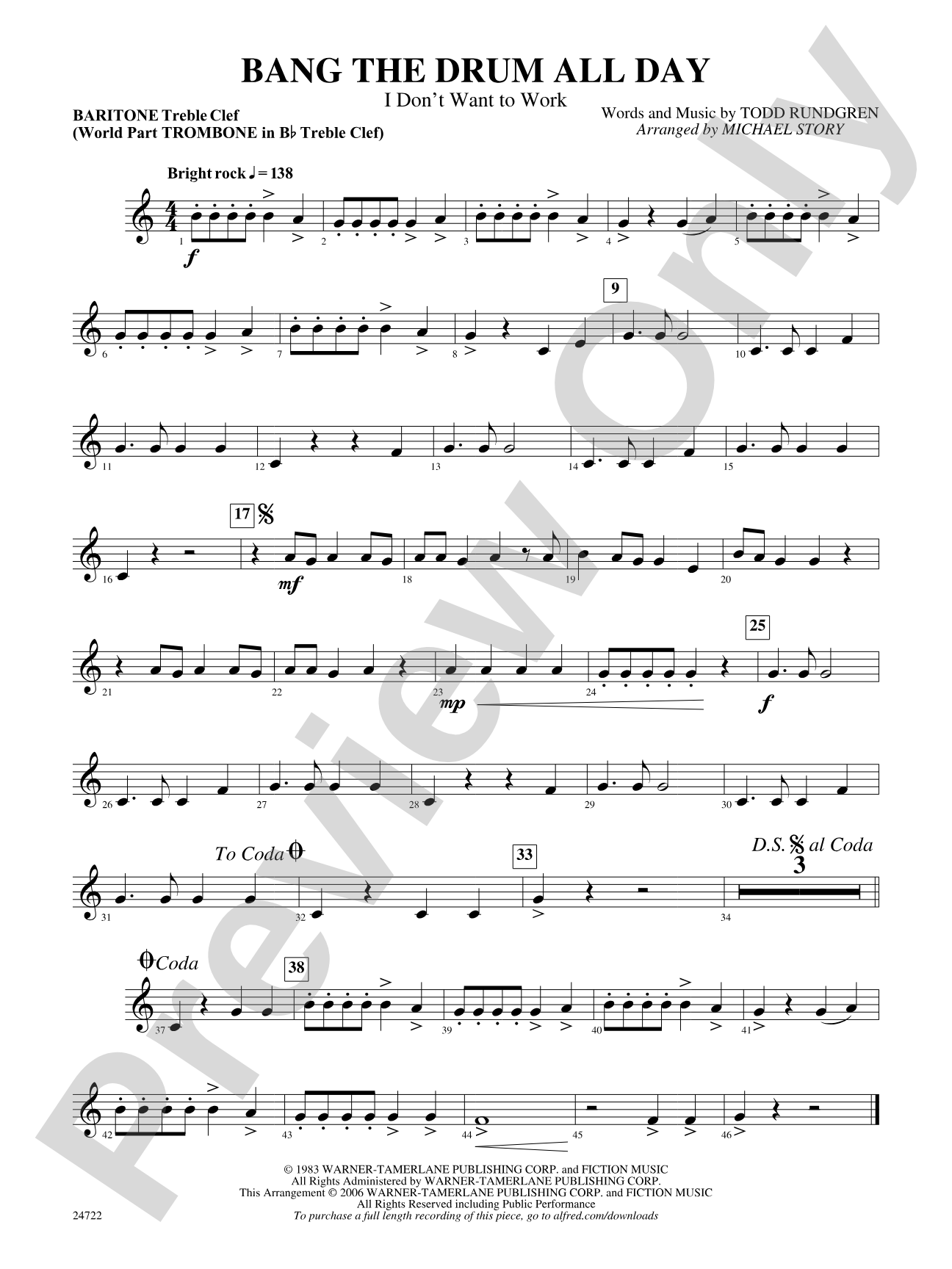 Bang the Drum All Day (I Don't Want to Work): Baritone T.C.