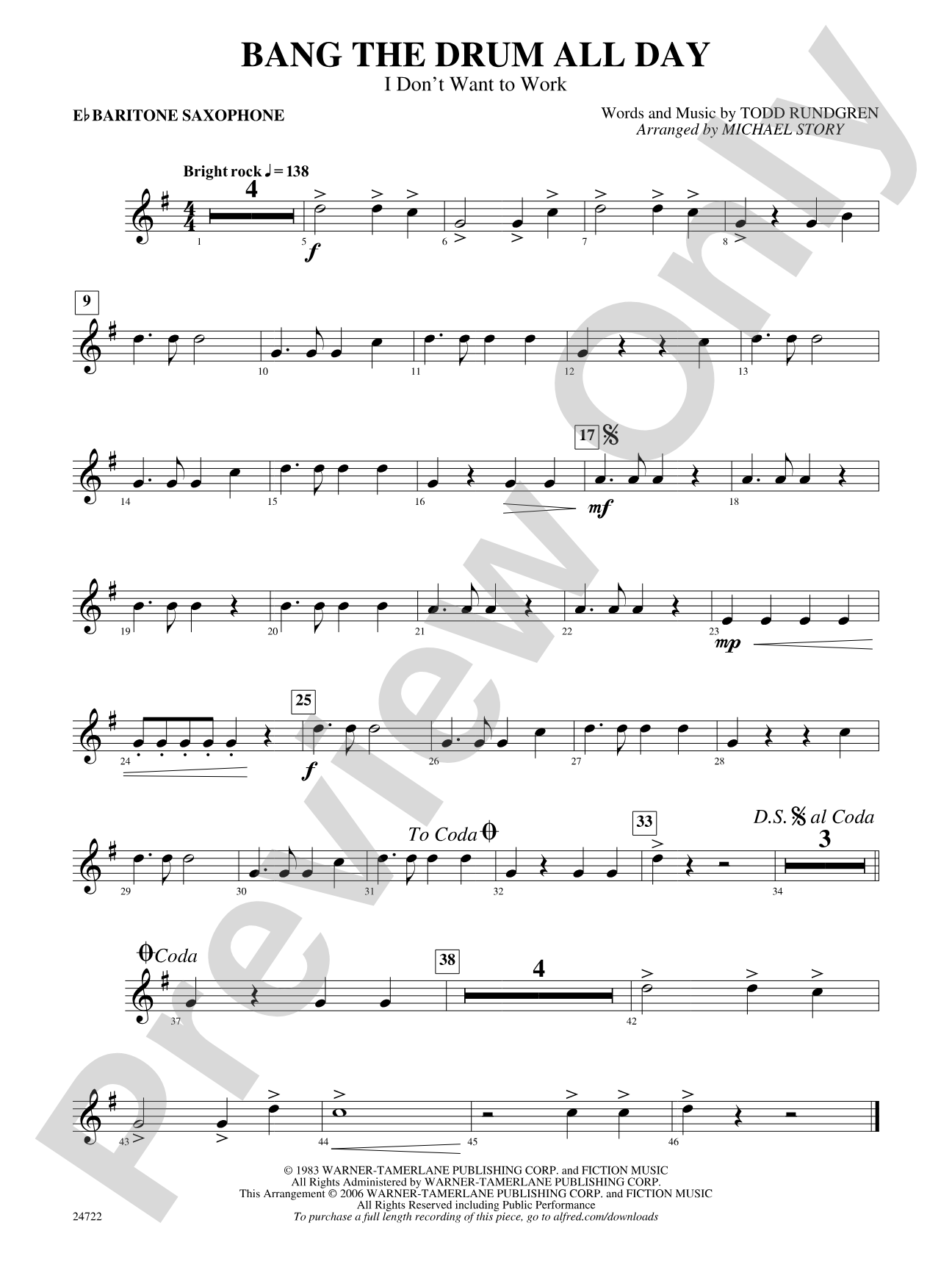 Bang the Drum All Day (I Don't Want to Work): E-flat Baritone Saxophone