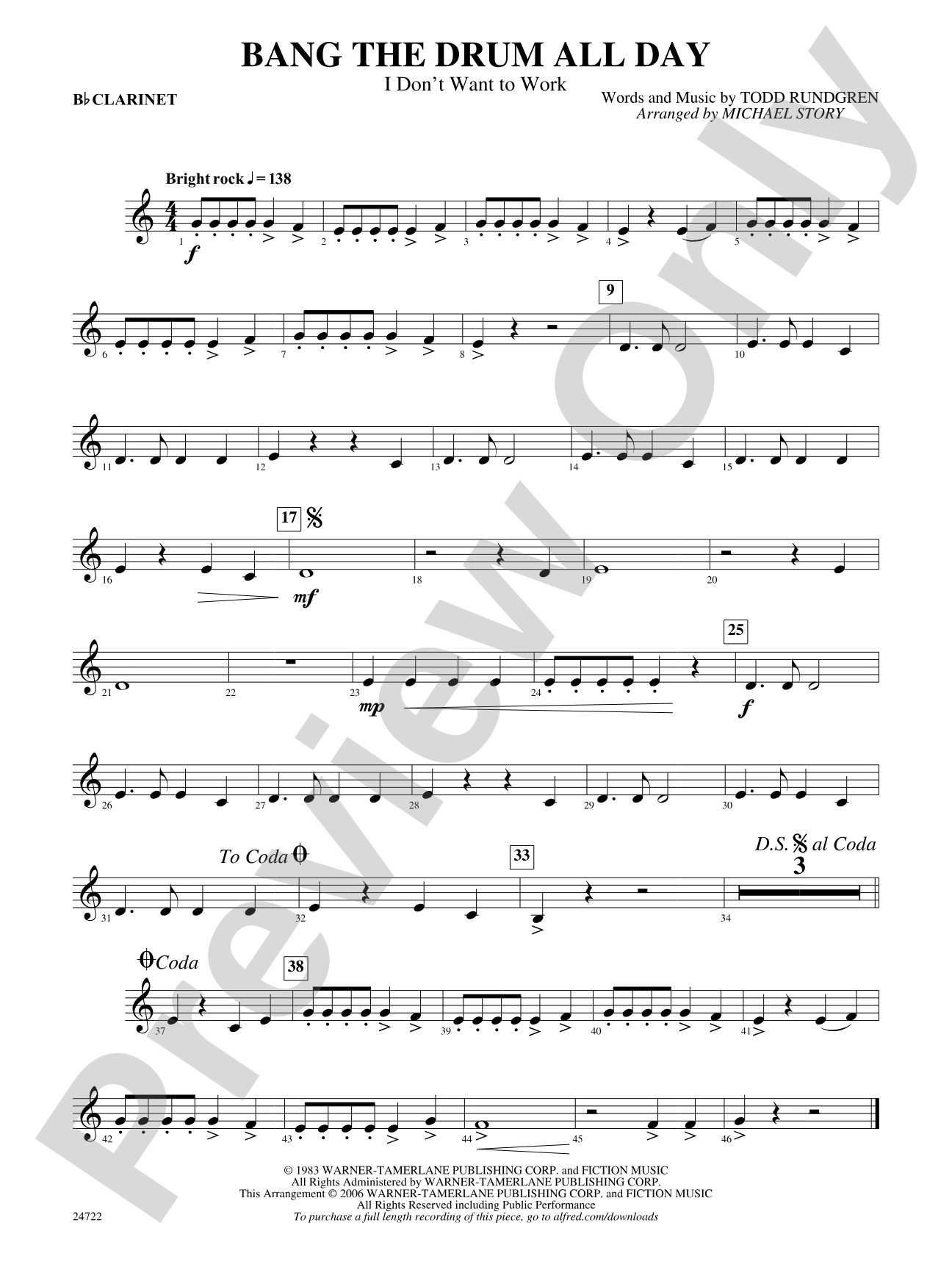 Bang the Drum All Day (I Don't Want to Work): 1st B-flat Clarinet