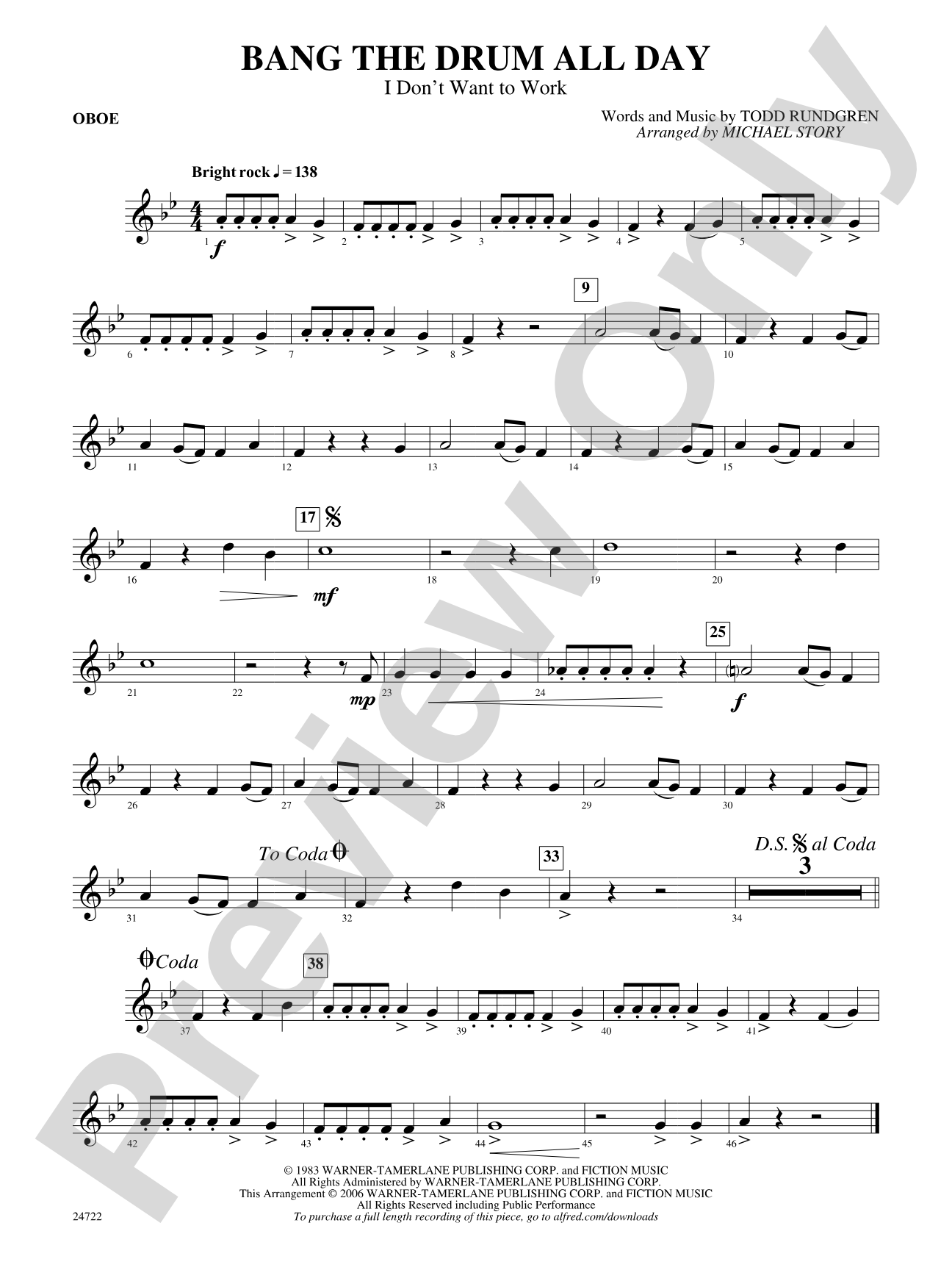 Bang the Drum All Day (I Don't Want to Work): Oboe