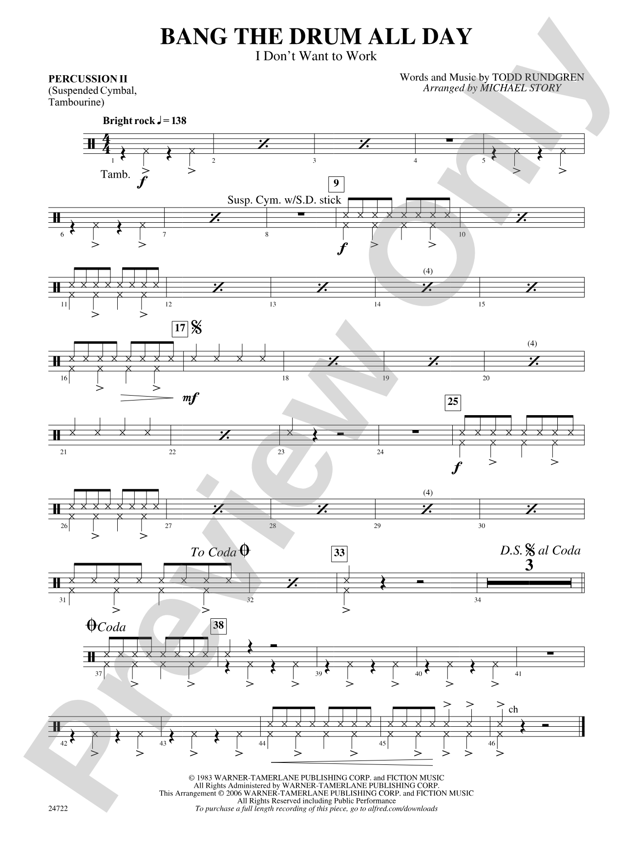 Bang the Drum All Day (I Don't Want to Work): 2nd Percussion
