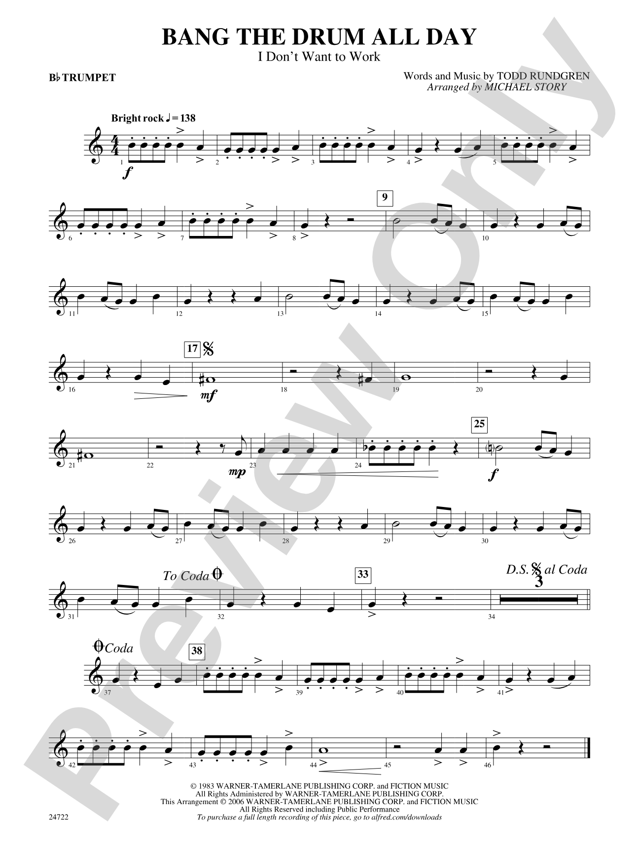 Bang the Drum All Day (I Don't Want to Work): 1st B-flat Trumpet