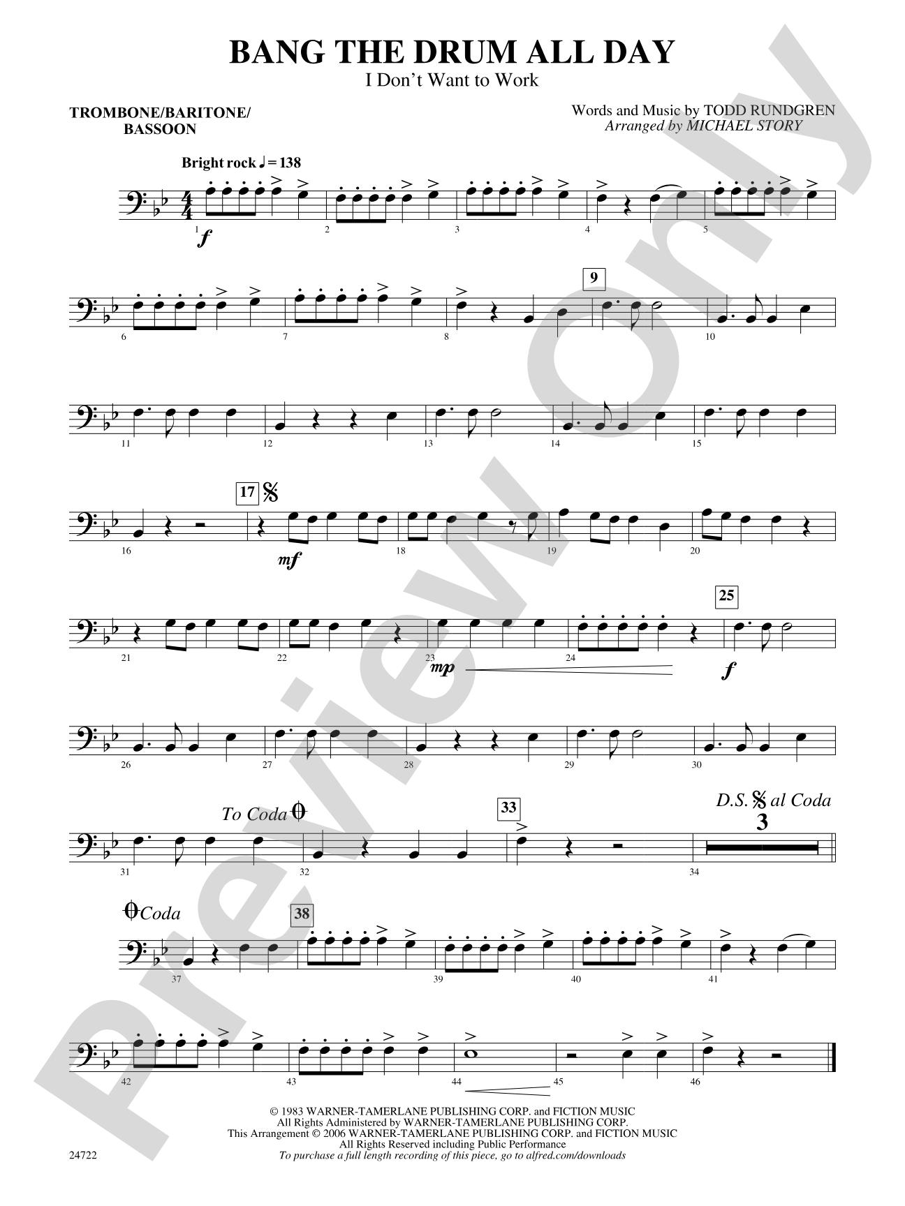 Bang the Drum All Day (I Don't Want to Work): 1st Trombone