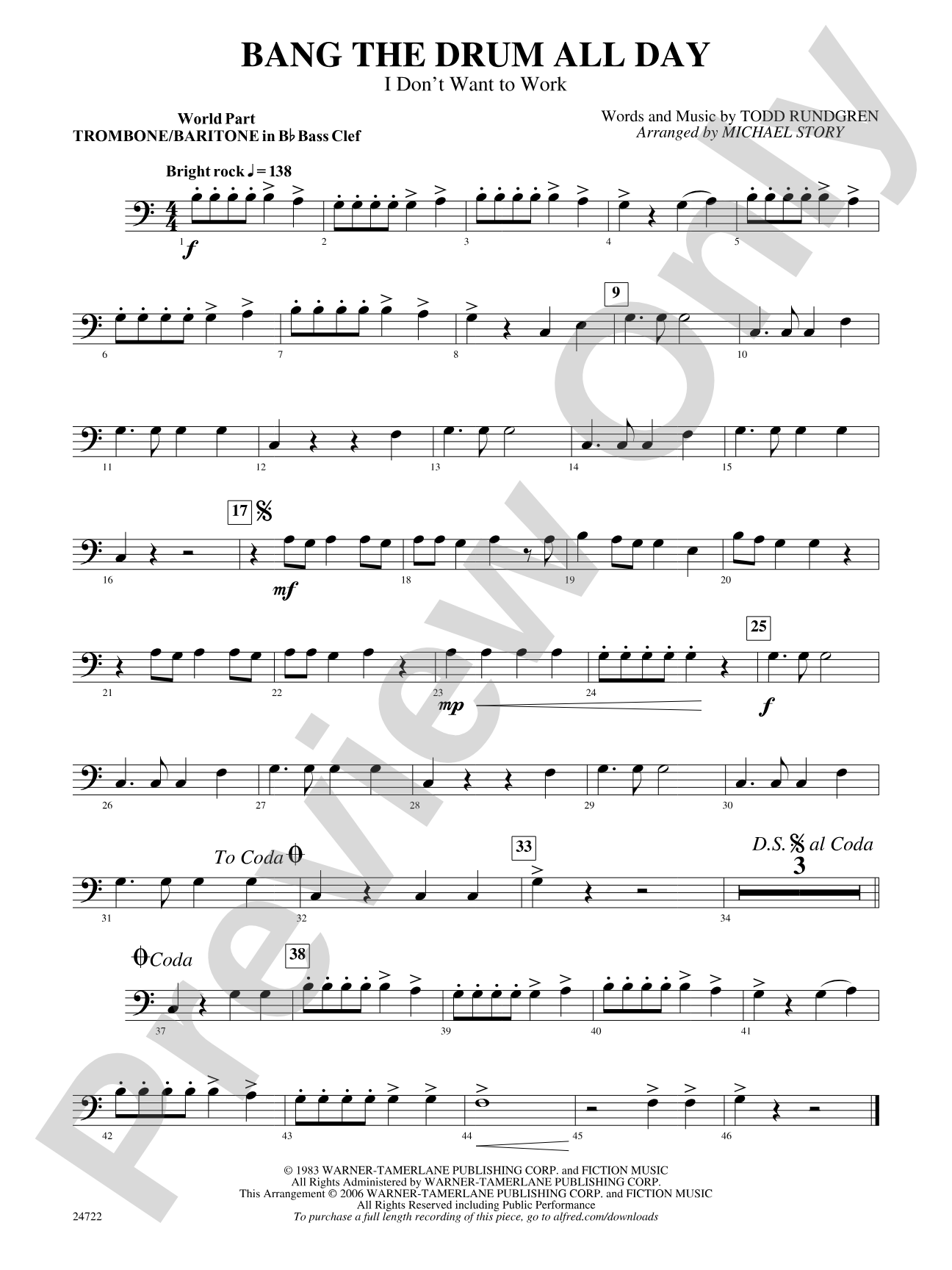 Bang the Drum All Day (I Don't Want to Work): (wp) 1st B-flat Trombone B.C.