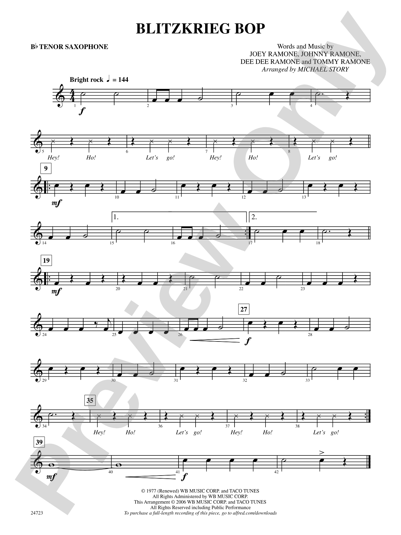 Blitzkrieg Bop: B-flat Tenor Saxophone