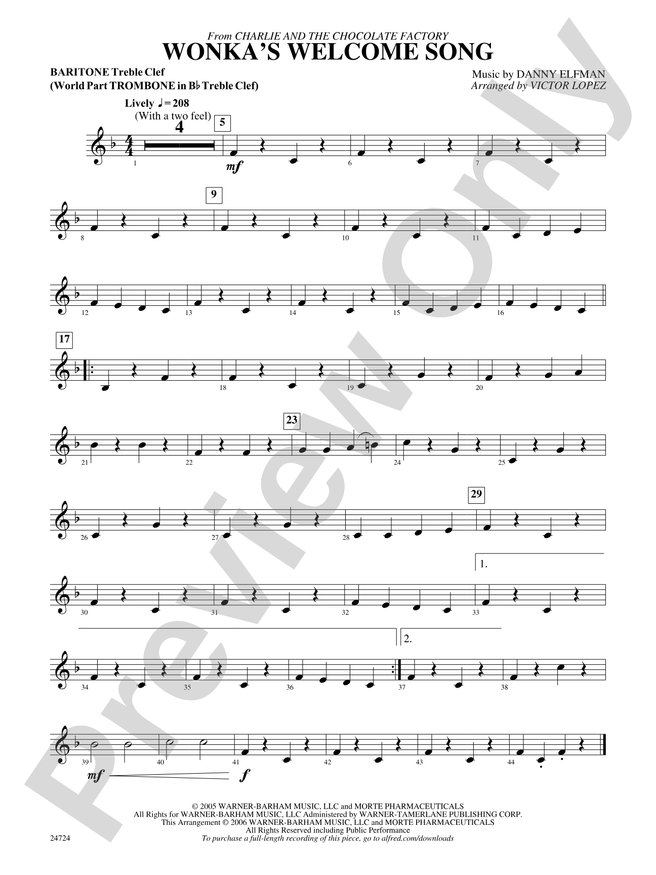 Wonka's Welcome Song (from Charlie and the Chocolate Factory): Baritone T.C.