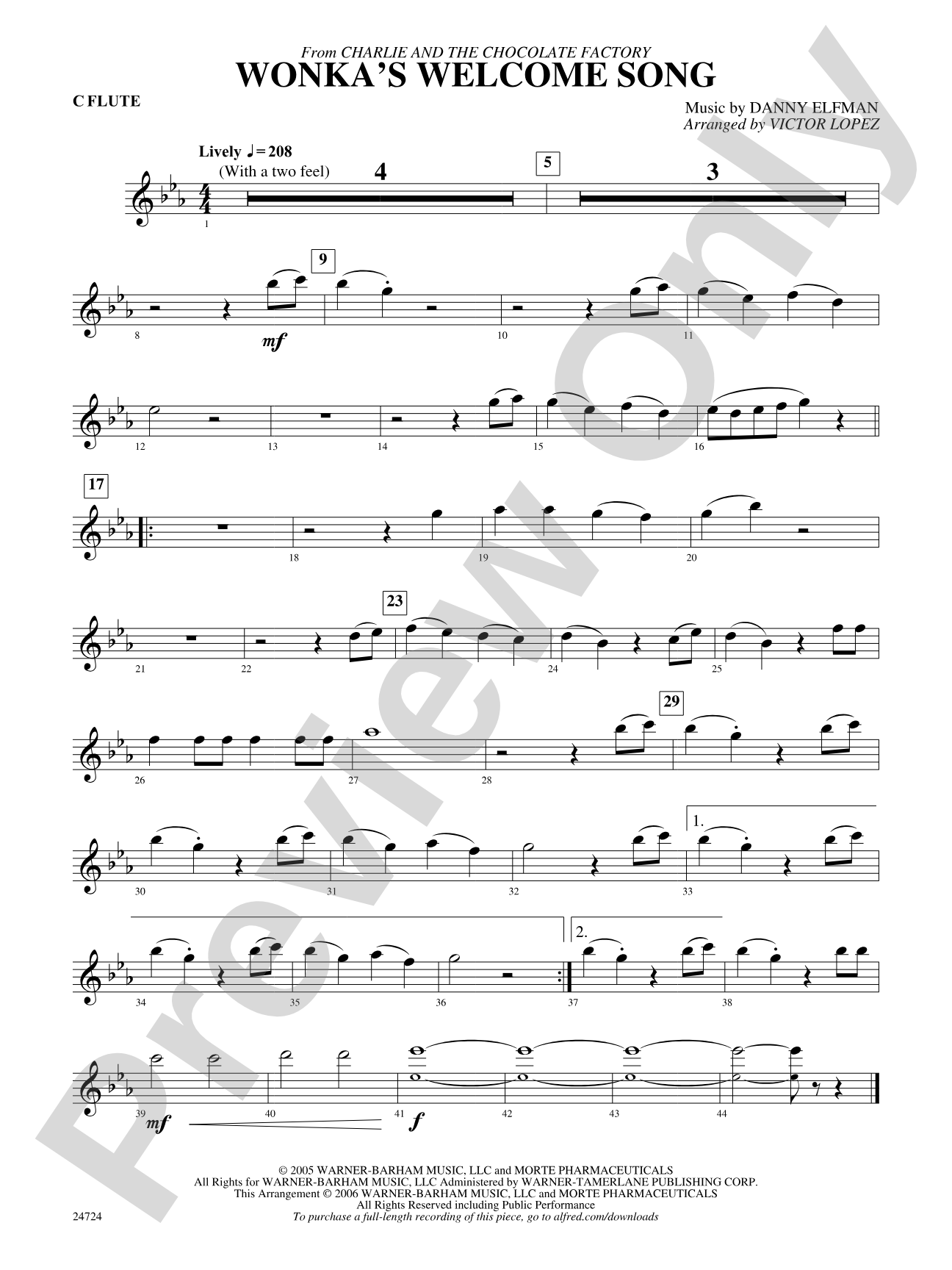 Wonka's Welcome Song (from Charlie and the Chocolate Factory): Flute